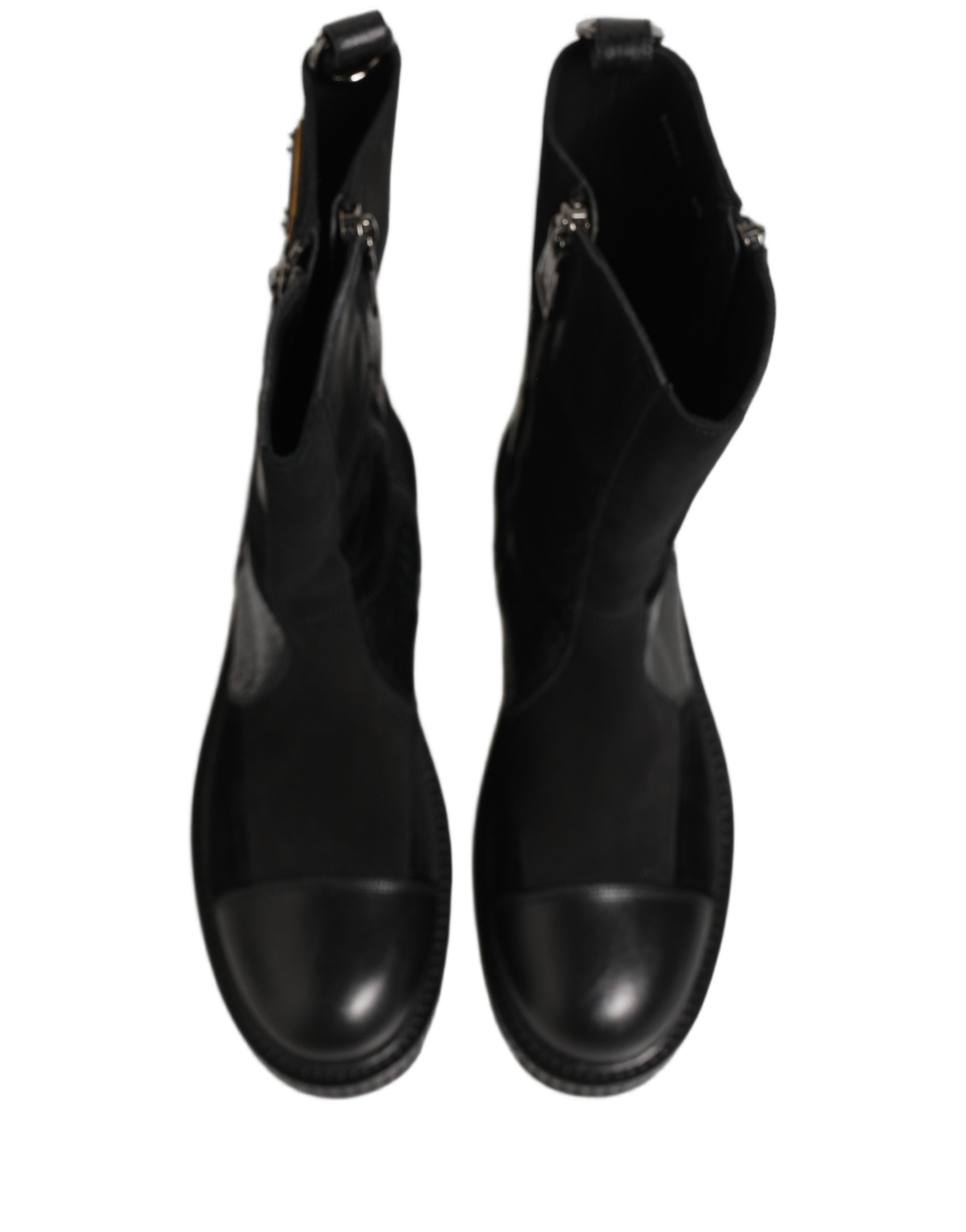 Dolce & Gabbana Schwarze Leder-Stiefeletten mit Patchwork-Optik