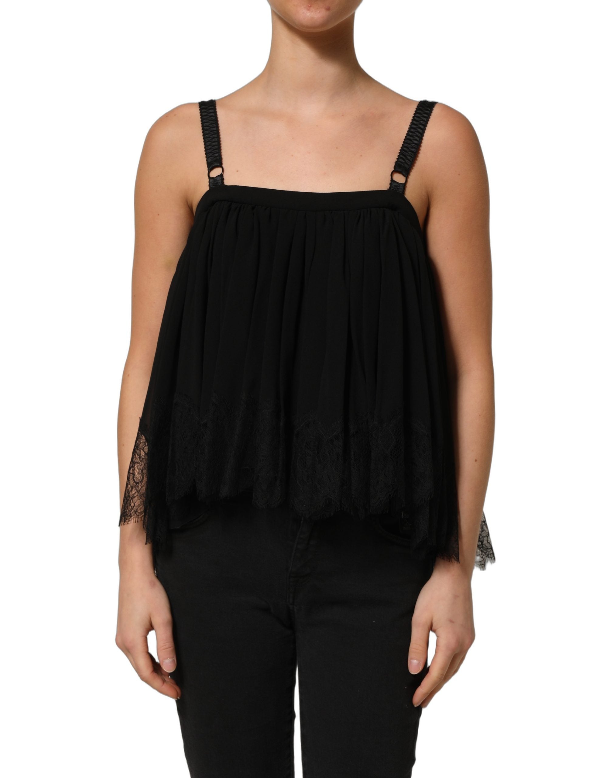 Dolce & Gabbana Schwarze ärmellose Blumen-Spitzen-Tanktop-Bluse