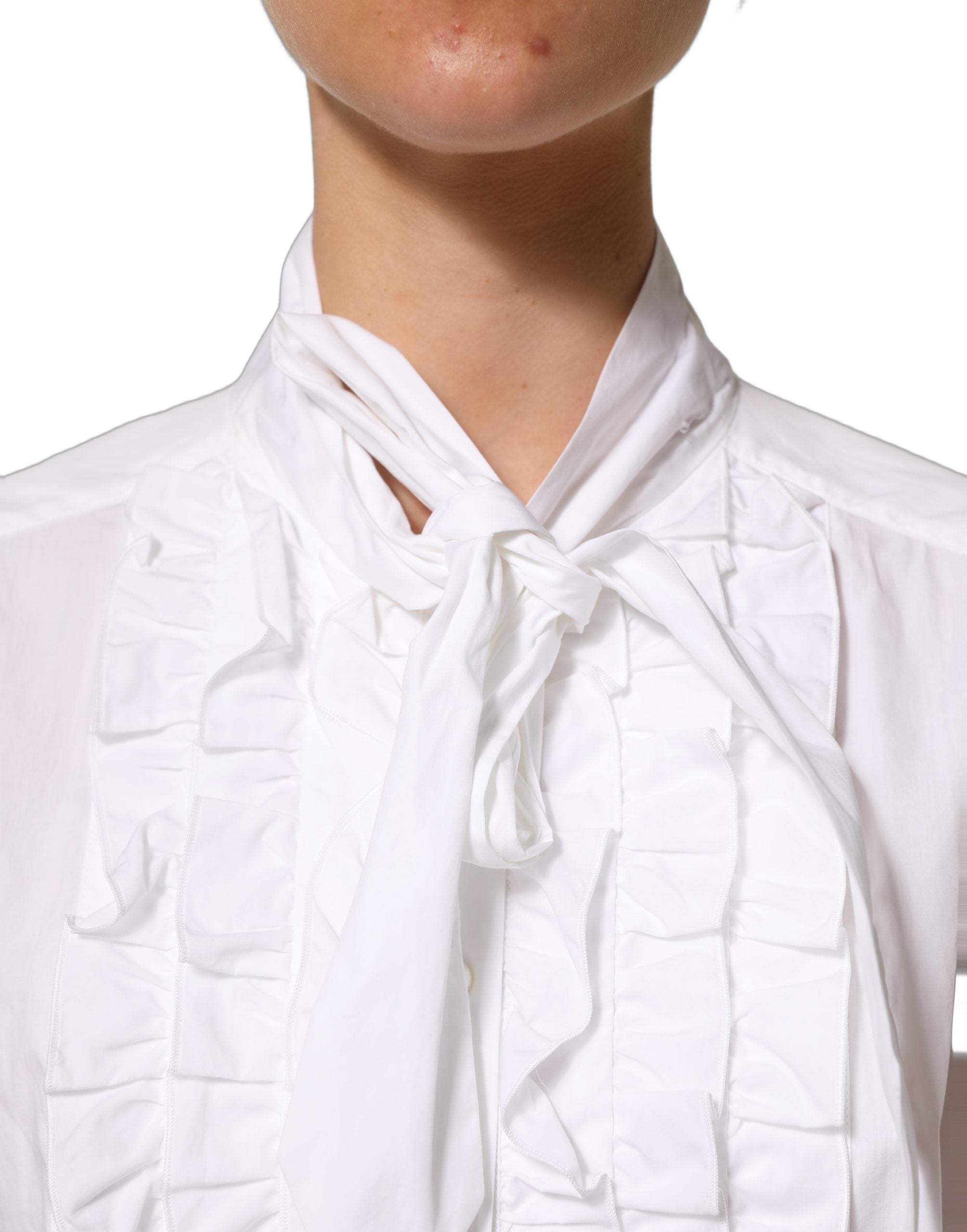 Dolce & Gabbana Weiße Bluse mit Rüschen-Latz und langen Ärmeln
