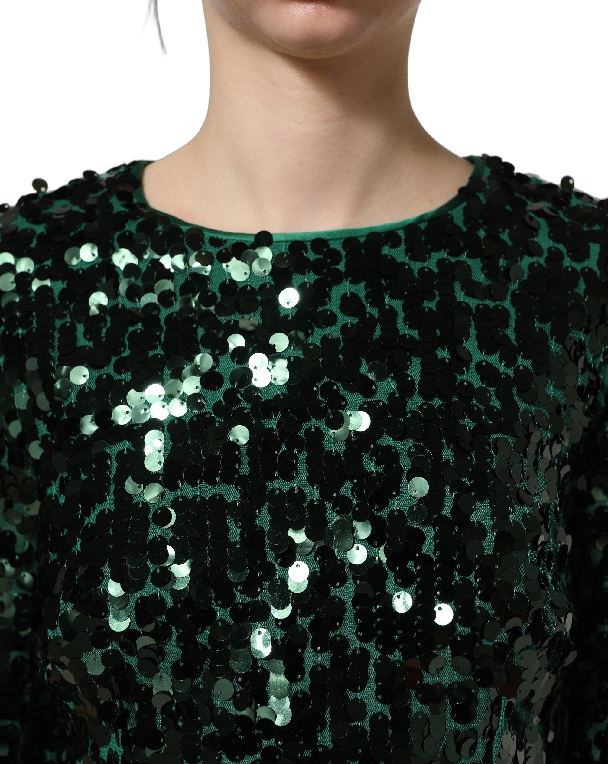 Dolce & Gabbana Grünes Crop-Top mit Pailletten und langen Ärmeln