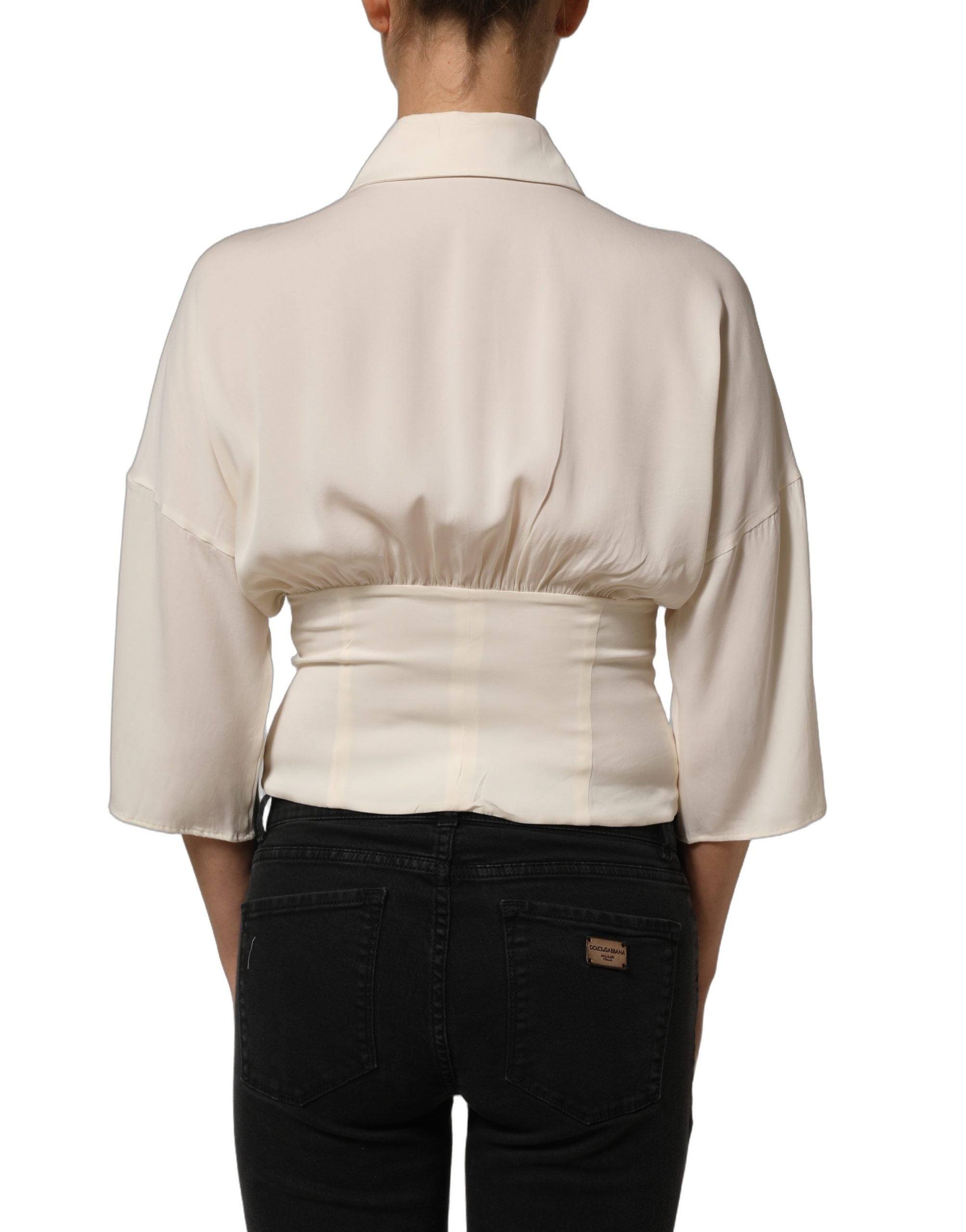 Dolce & Gabbana Weiße Bluse mit Ascot-Kragen und langen Ärmeln