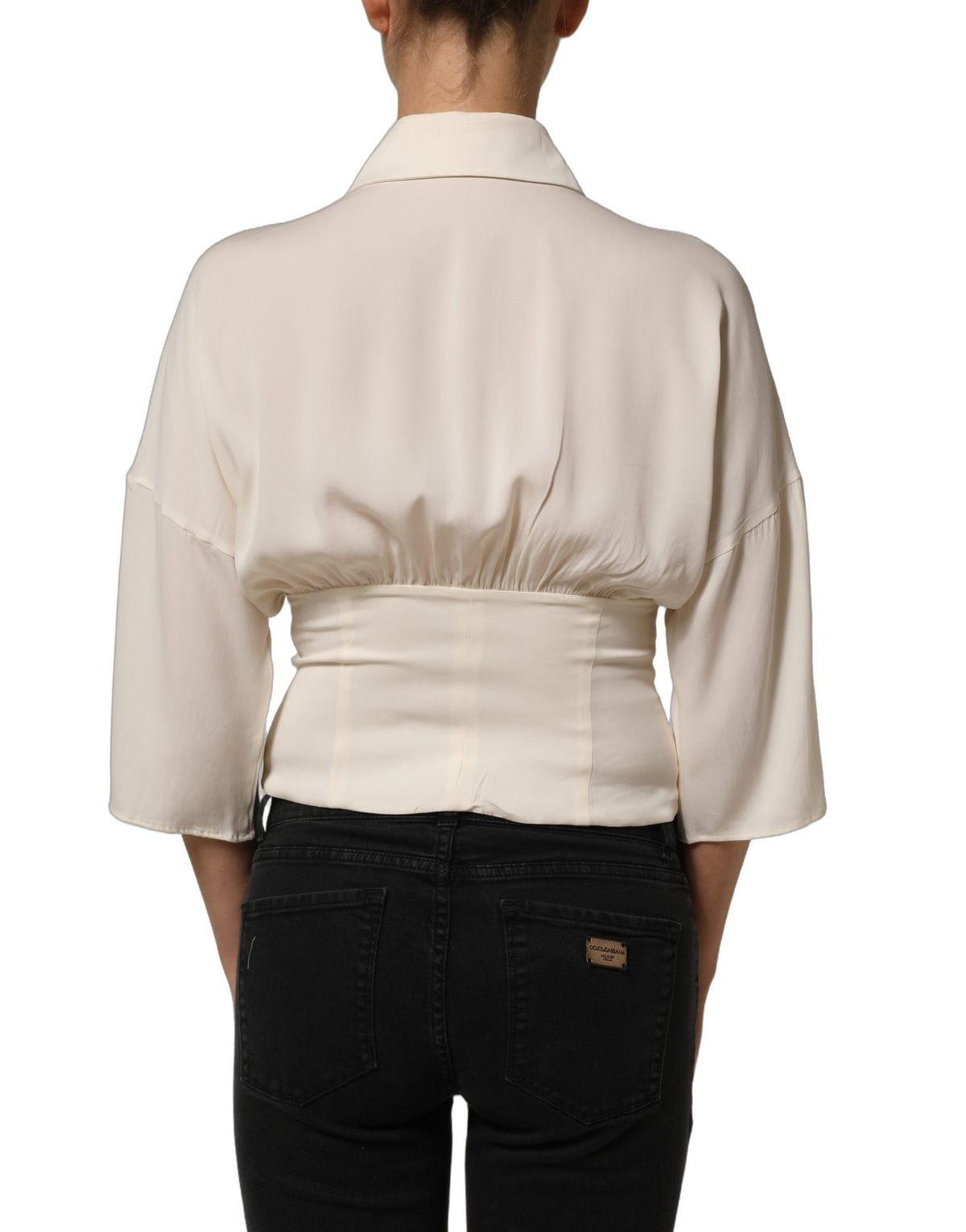 Dolce & Gabbana Weiße Bluse mit Ascot-Kragen und langen Ärmeln