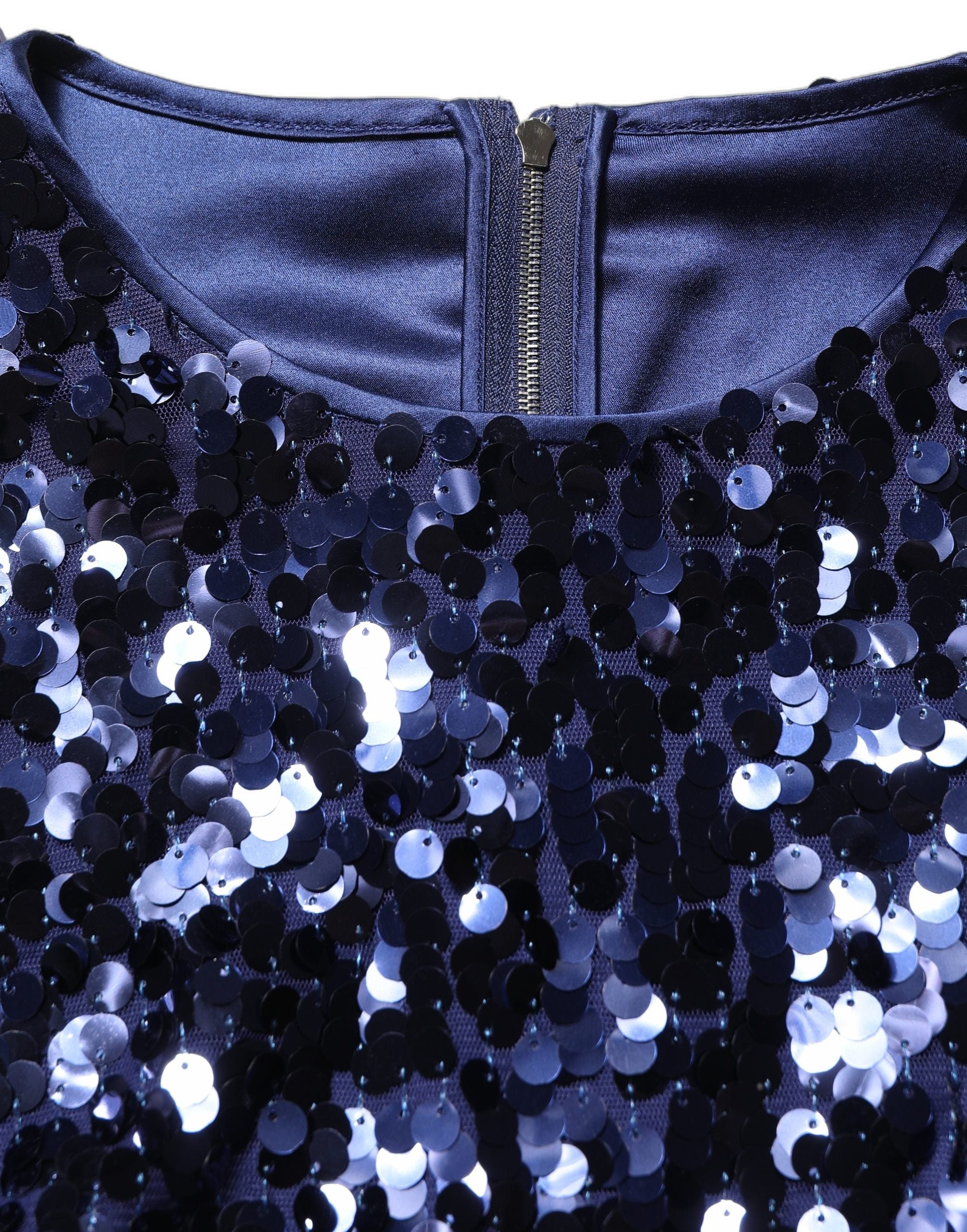 Dolce & Gabbana Blaues Pailletten-Crop-Top mit langen Ärmeln