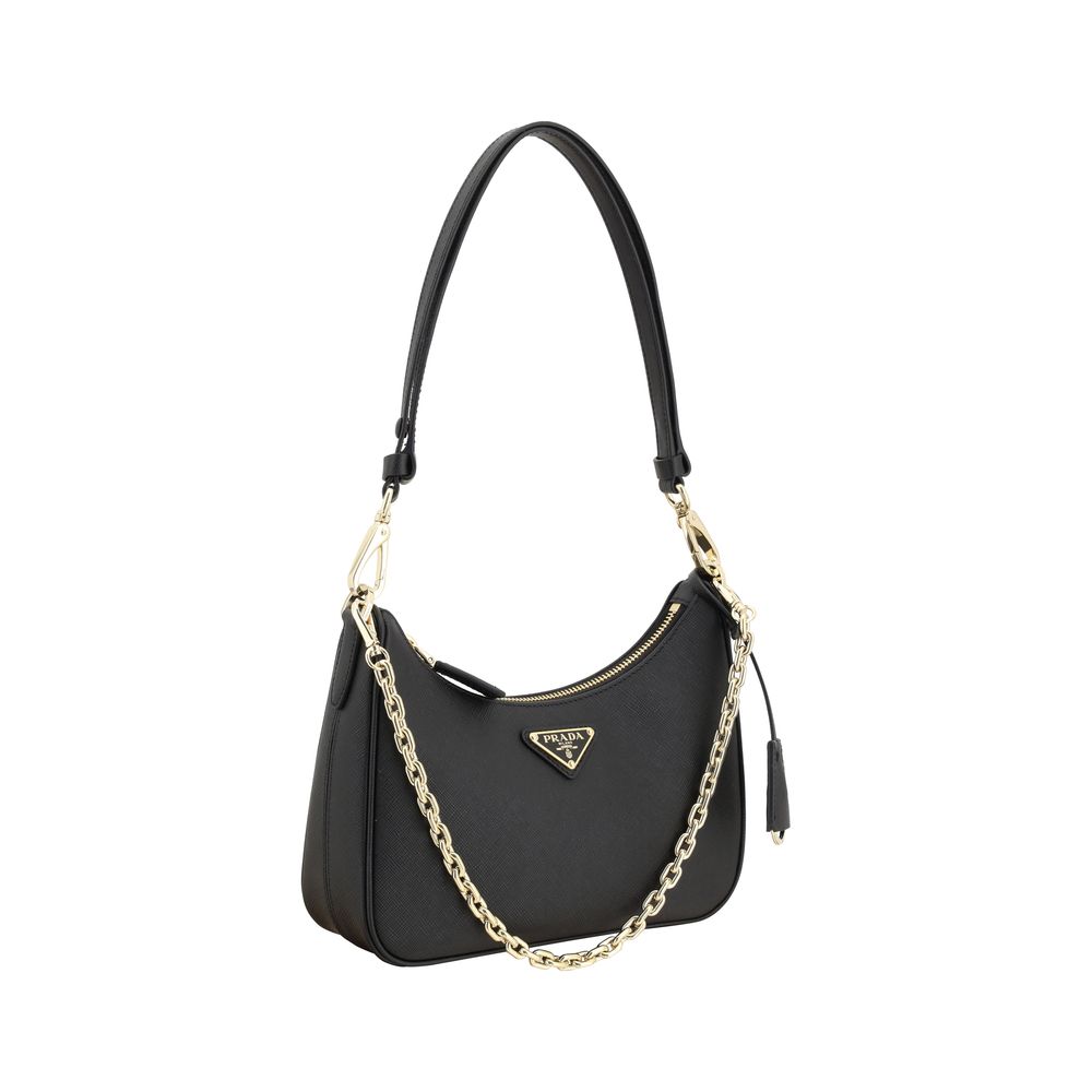 Prada Schwarze Bos Taurus Kalbsleder Schultertasche