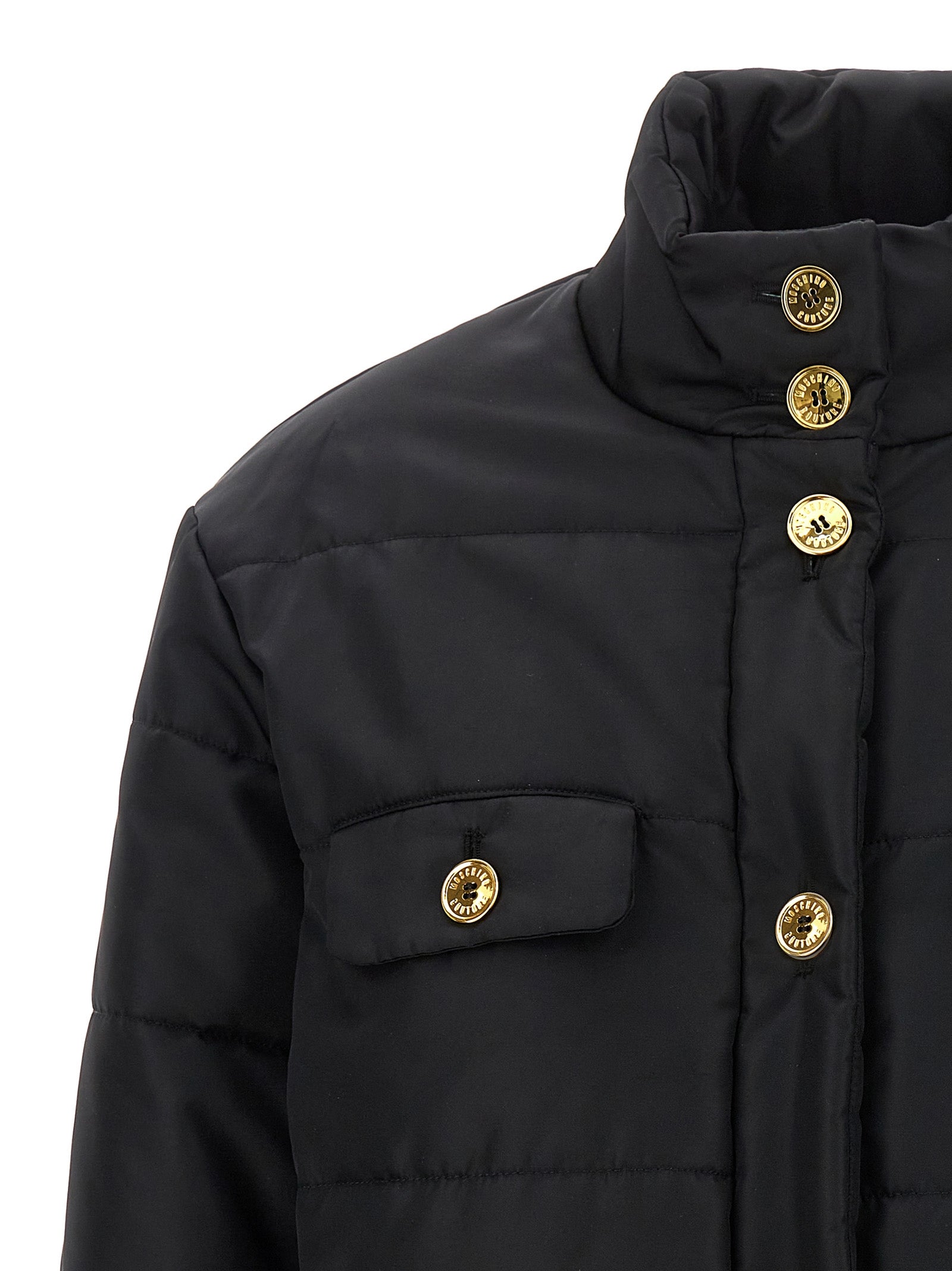 Moschino Schwarze Polyamid-Jacke in voller Länge