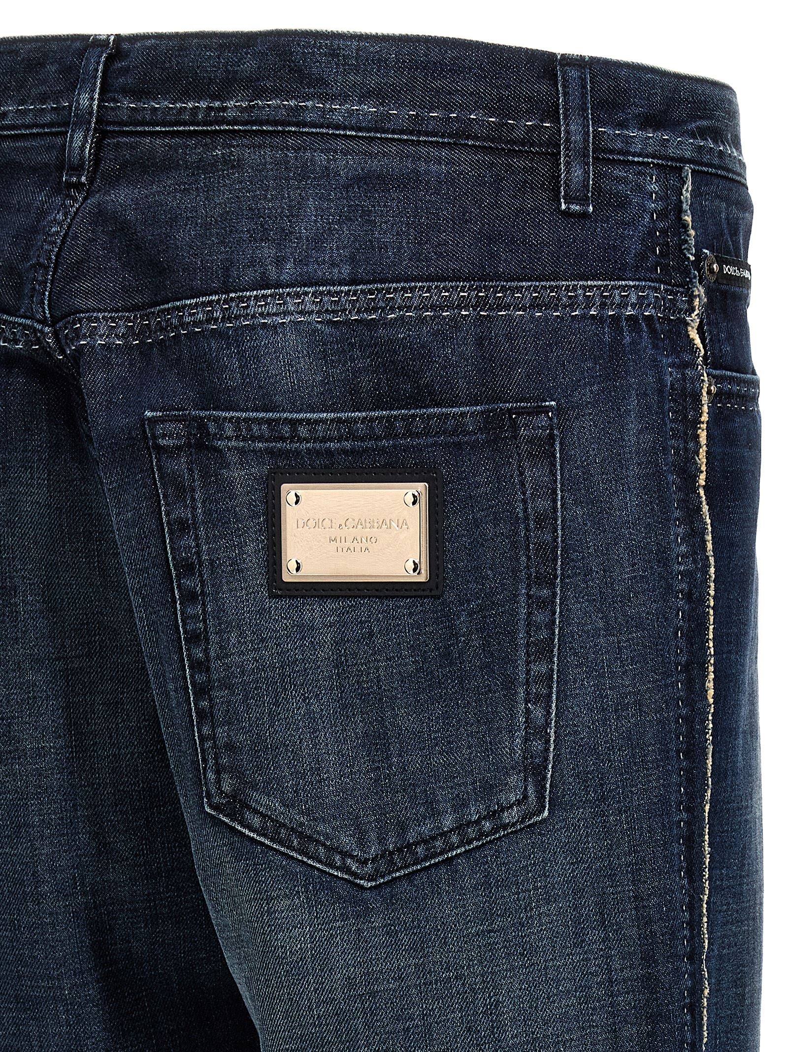 Dolce & Gabbana Blaue Baumwoll-Skinny-Jeans