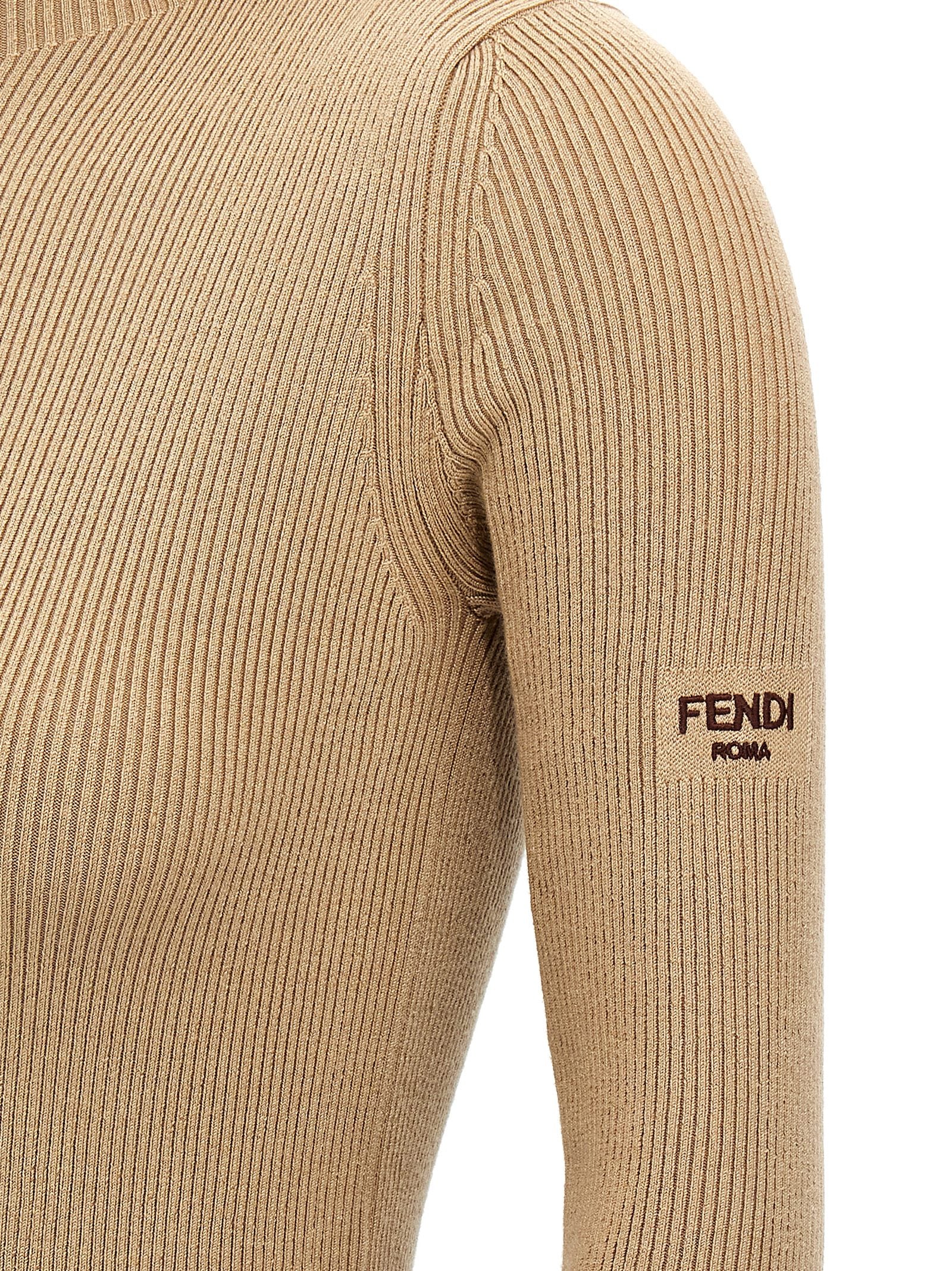 Fendi Kurzes Kleid aus beigefarbener Wolle