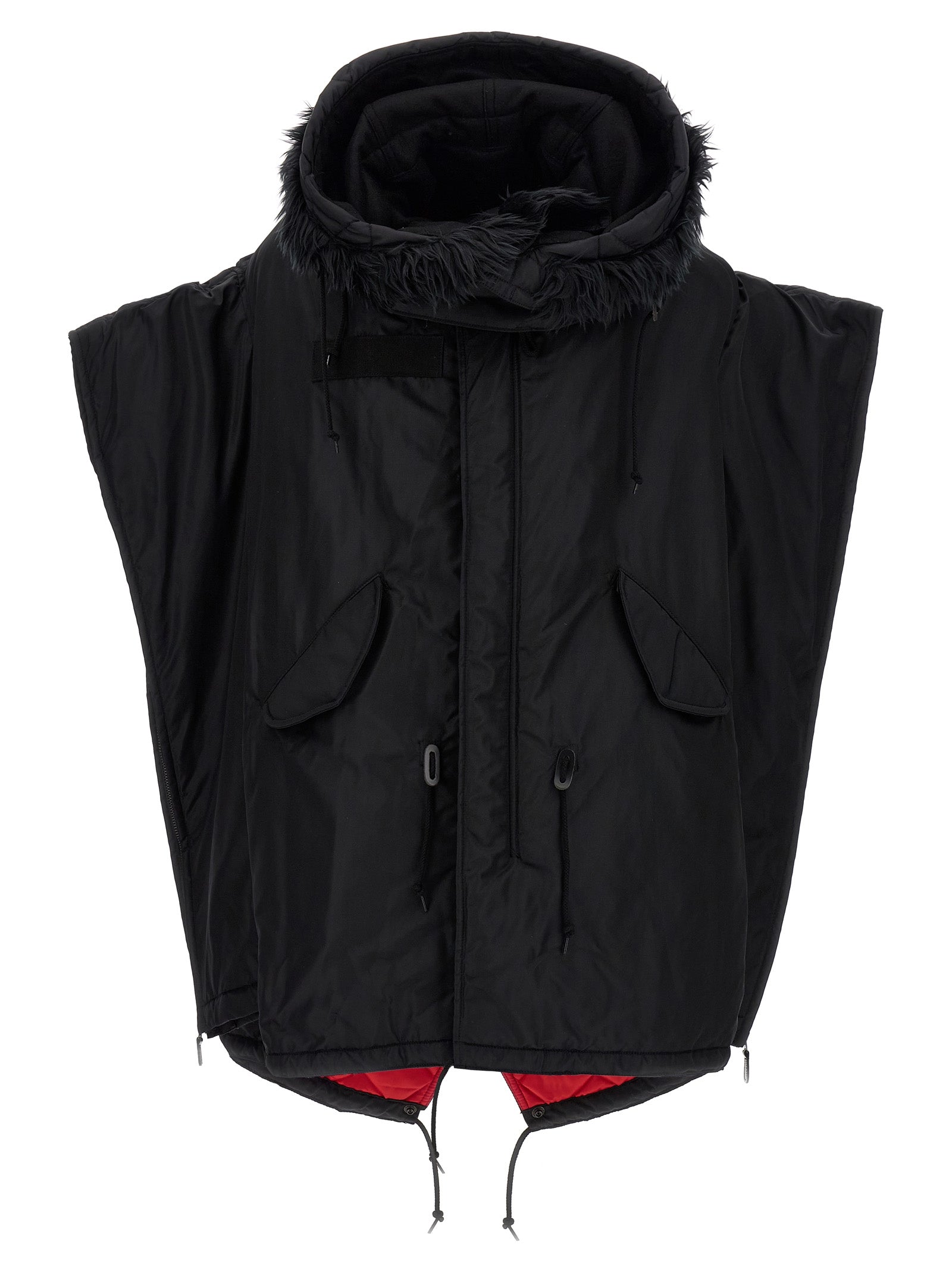 Junya Watanabe Schwarze Nylon-Jacke in voller Länge