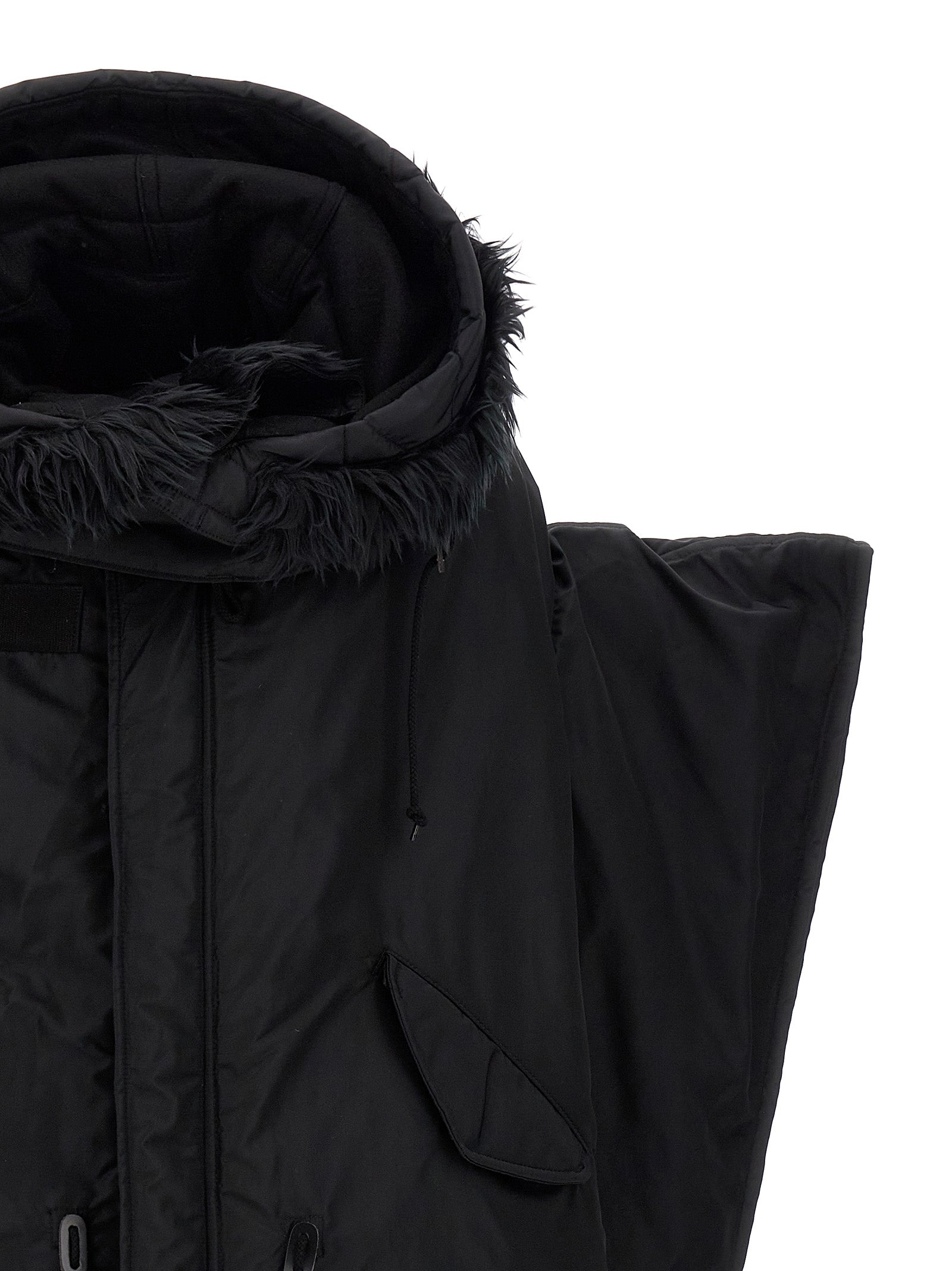 Junya Watanabe Schwarze Nylon-Jacke in voller Länge
