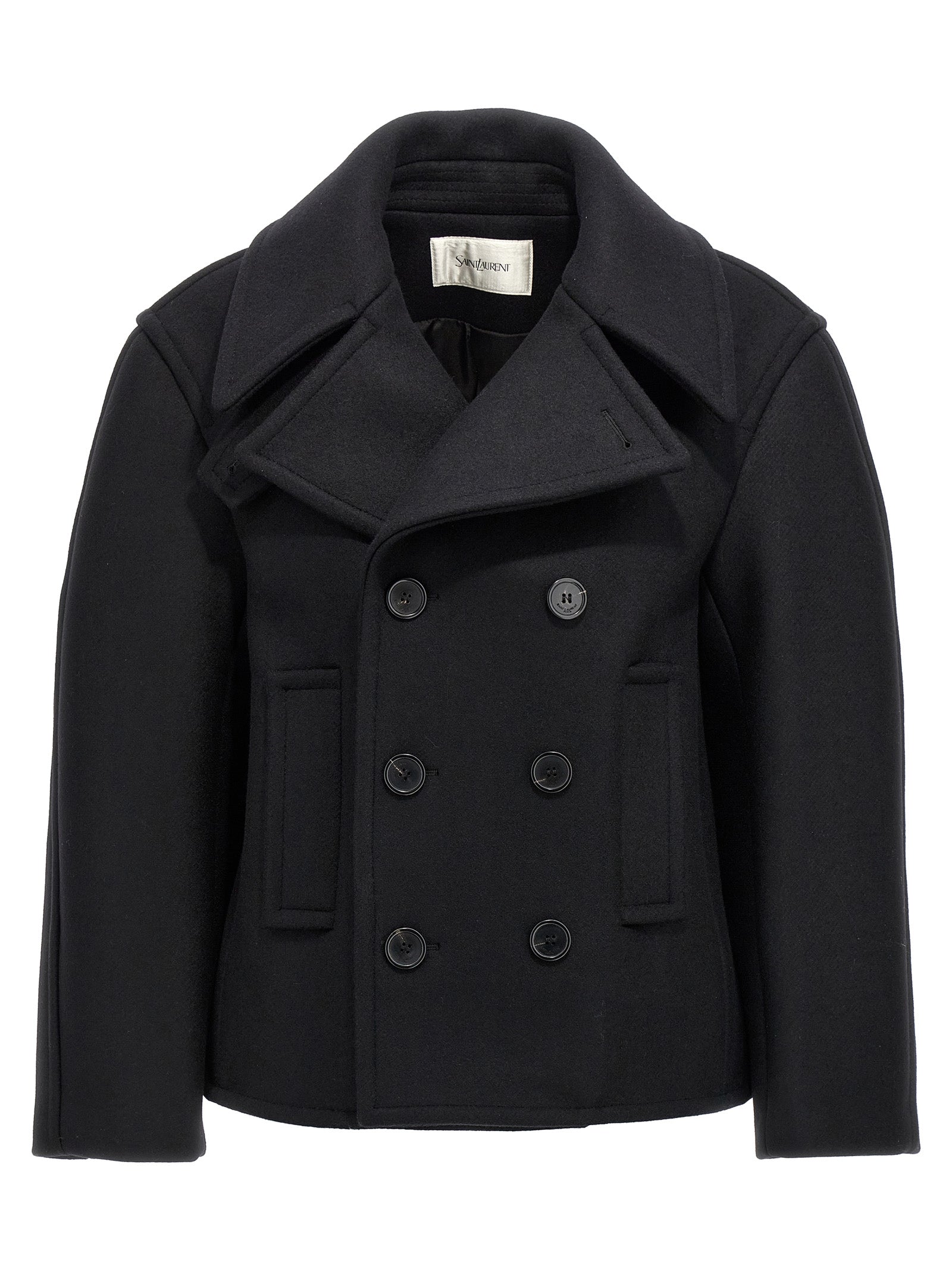 Saint Laurent Schwarzer Wollmantel aus reiner Schurwolle