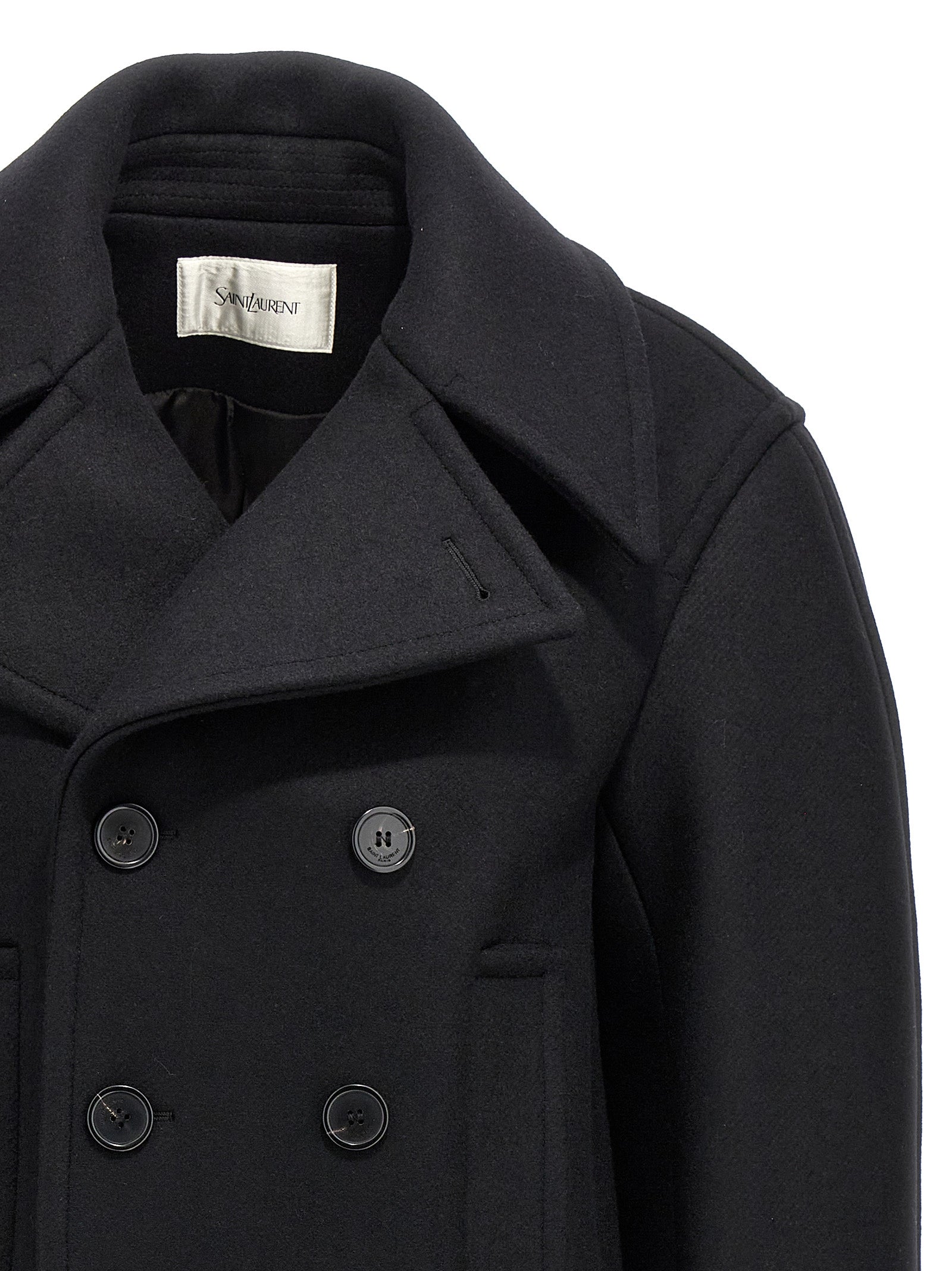 Saint Laurent Schwarzer Wollmantel aus reiner Schurwolle