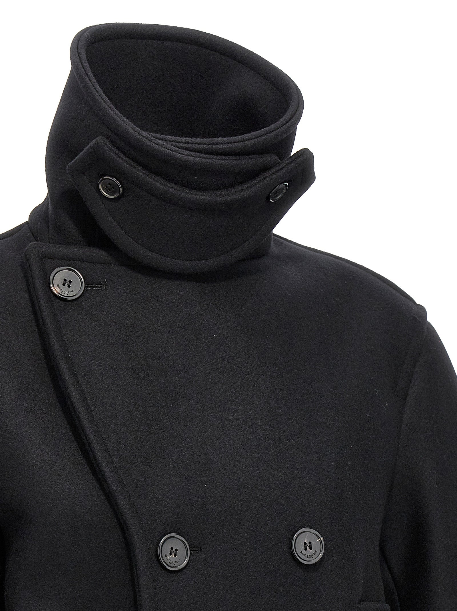 Saint Laurent Schwarzer Wollmantel aus reiner Schurwolle