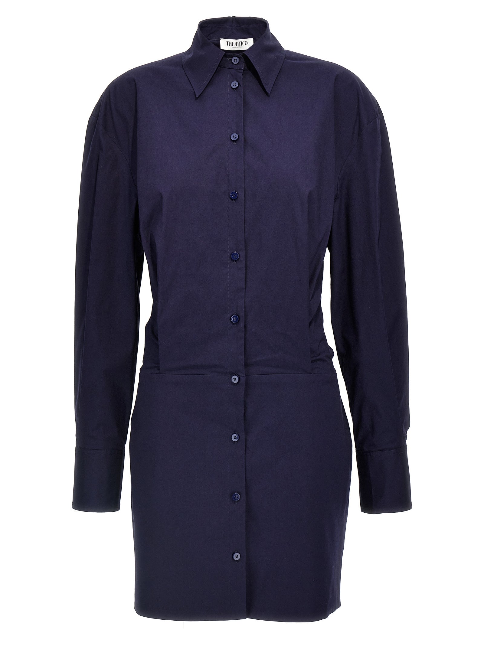 The Attico Kurzes blaues Baumwollkleid