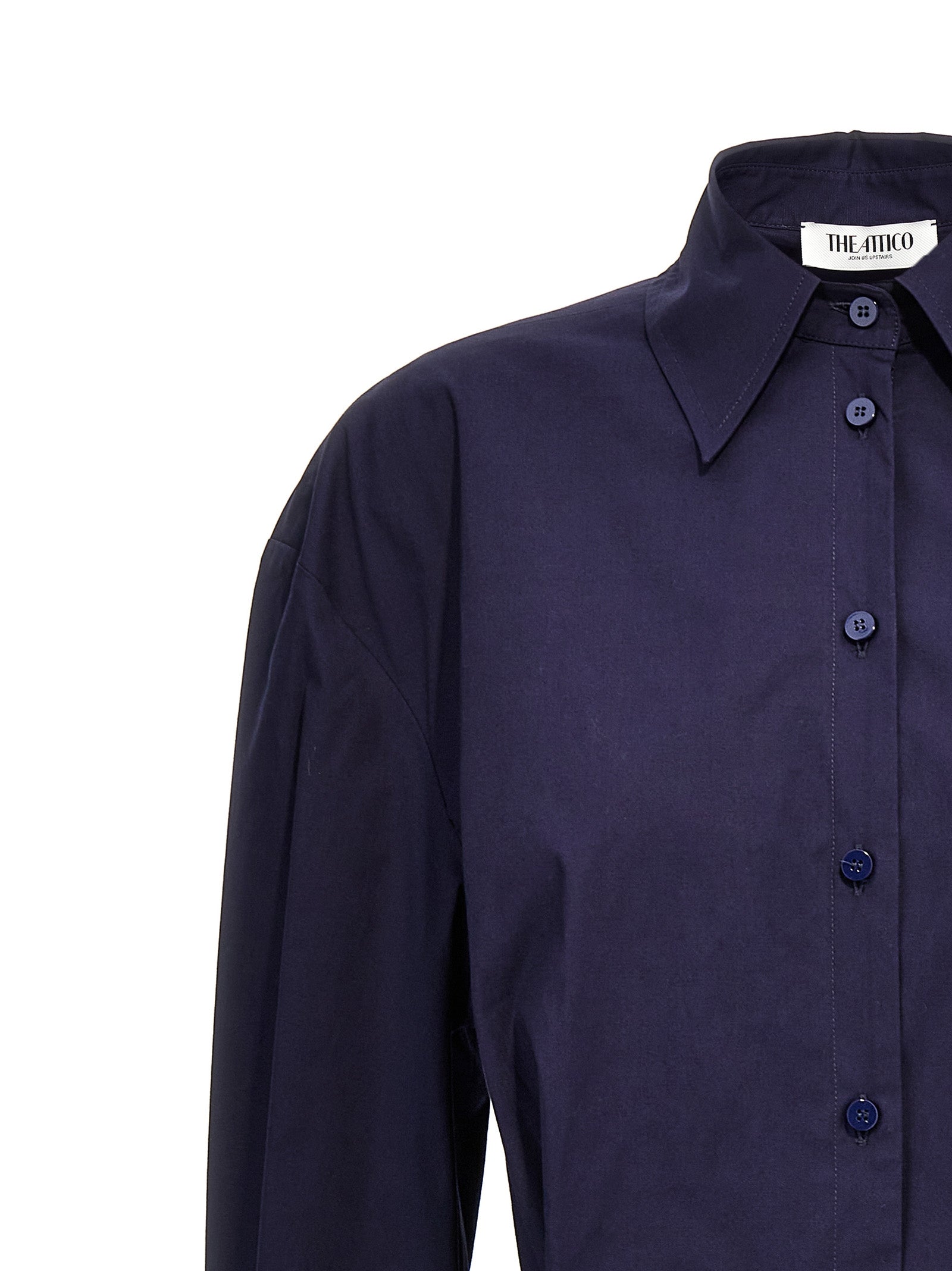 The Attico Kurzes blaues Baumwollkleid