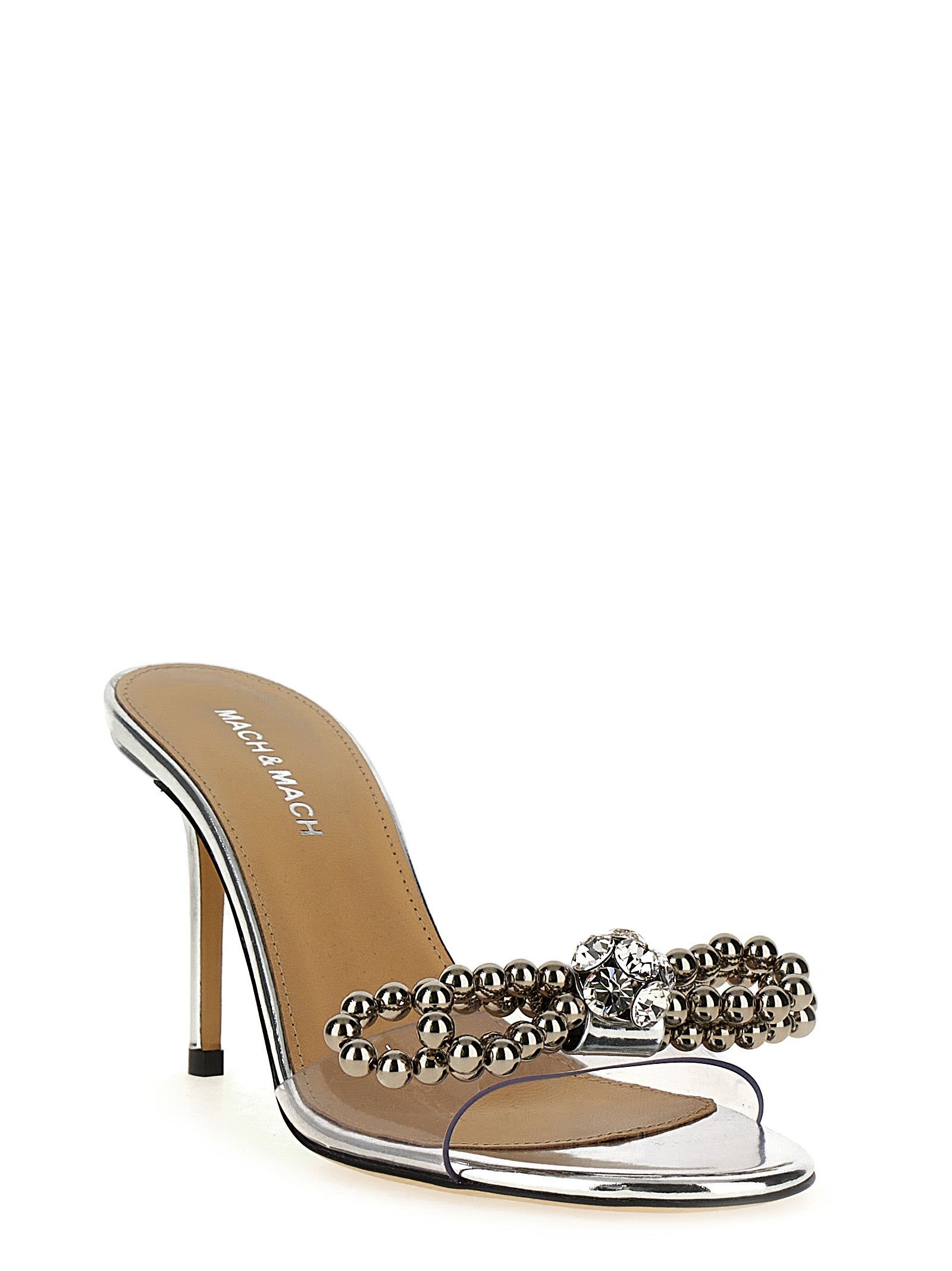 MACH & MACH Silberne PVC-Stiletto-Sandalen