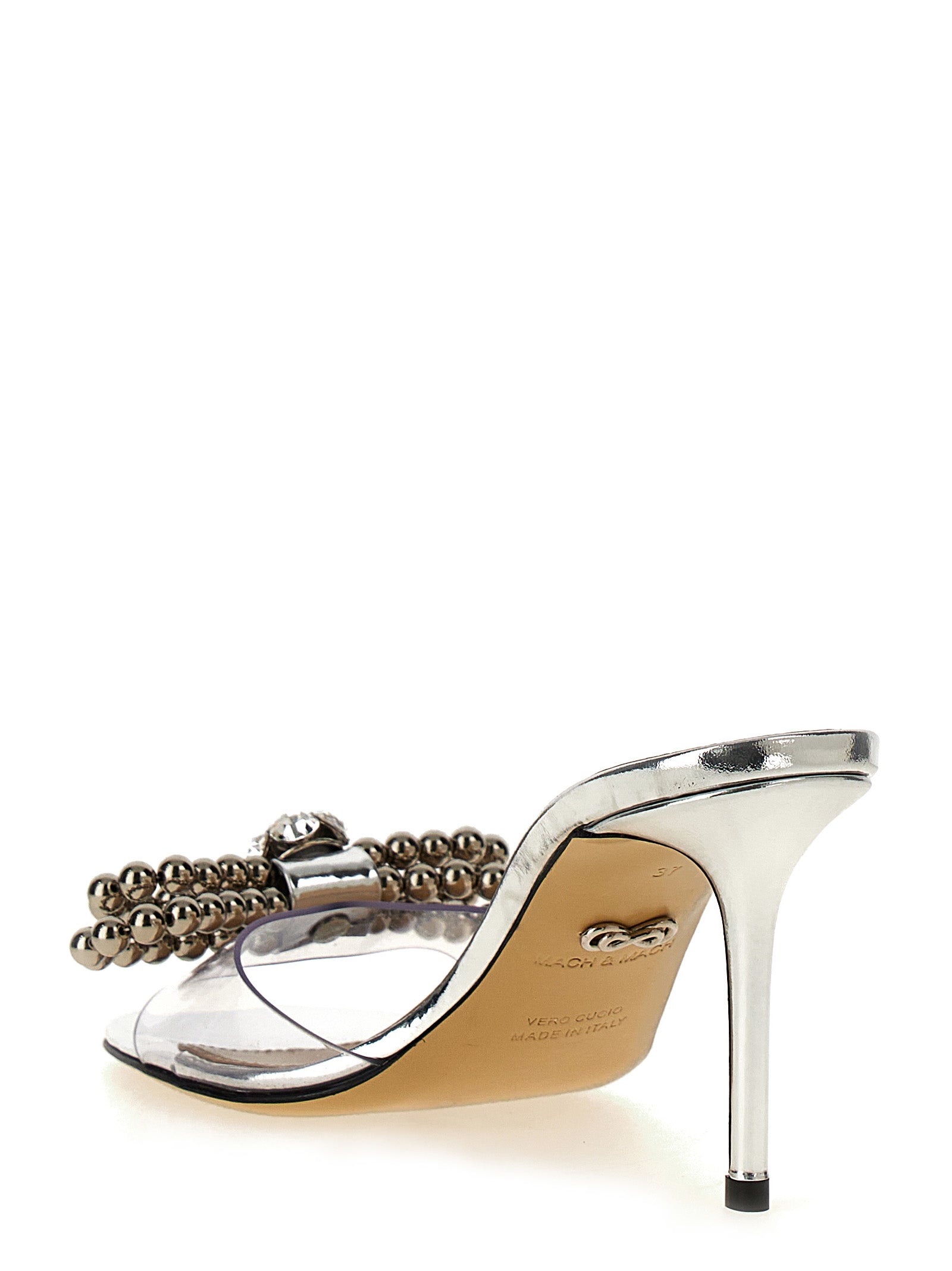 MACH & MACH Silberne PVC-Stiletto-Sandalen
