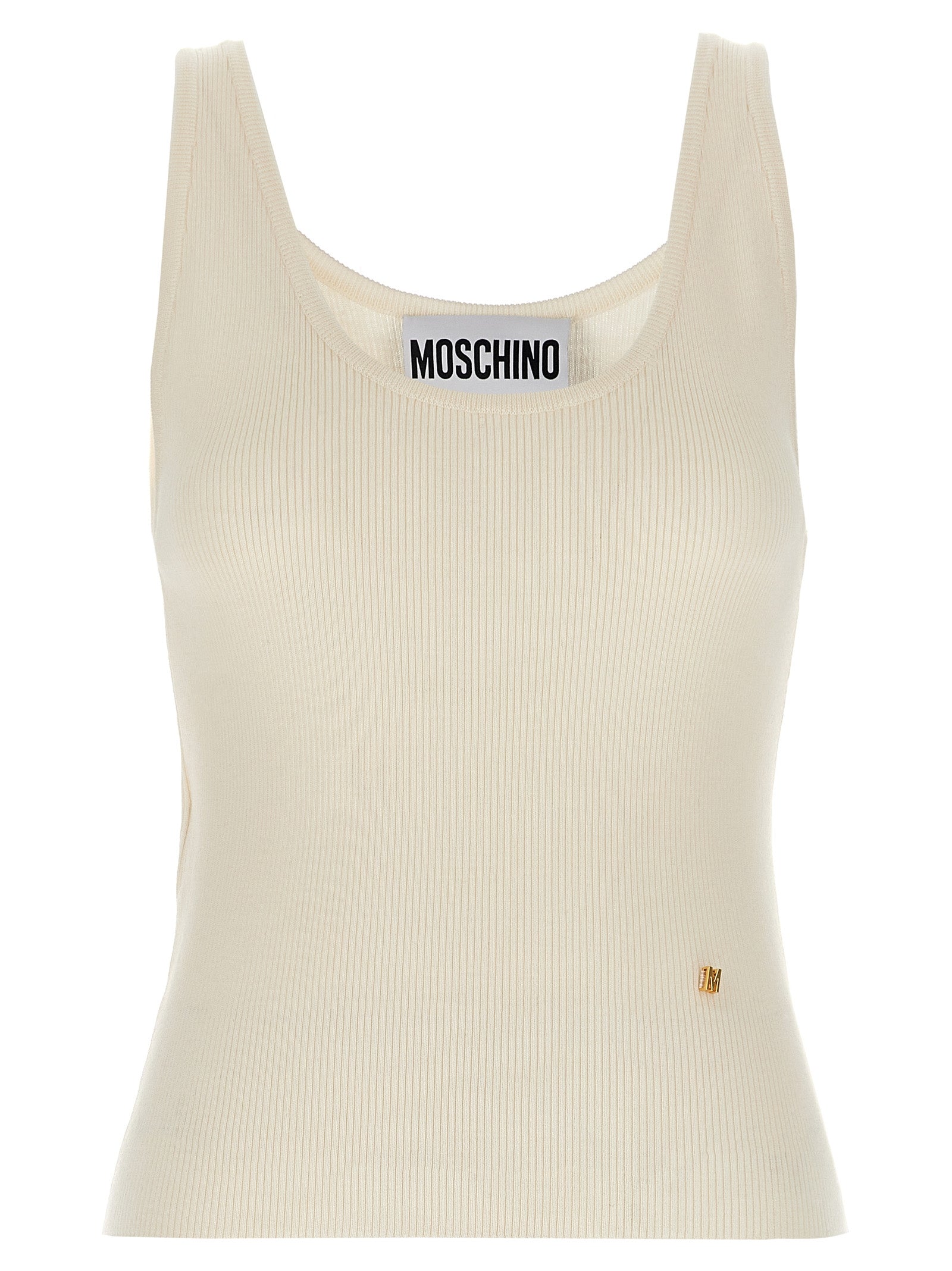 Moschino Ärmelloses T-Shirt aus weißer Schurwolle