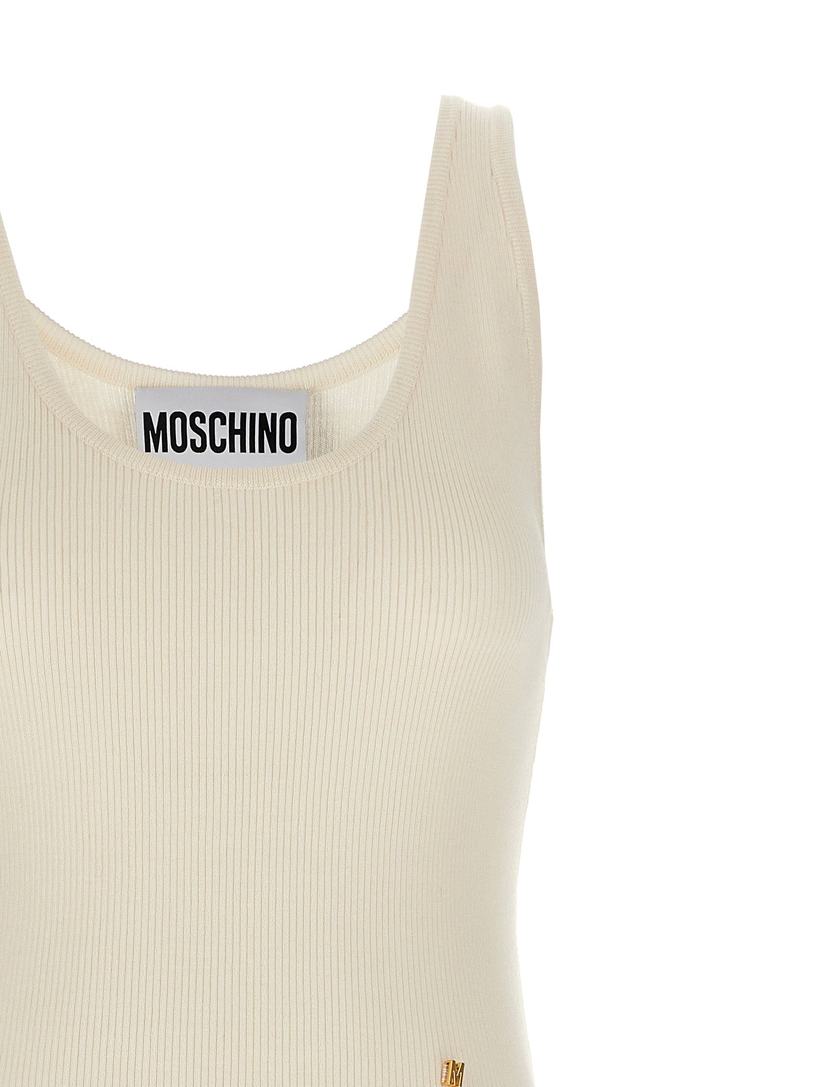 Moschino Ärmelloses T-Shirt aus weißer Schurwolle