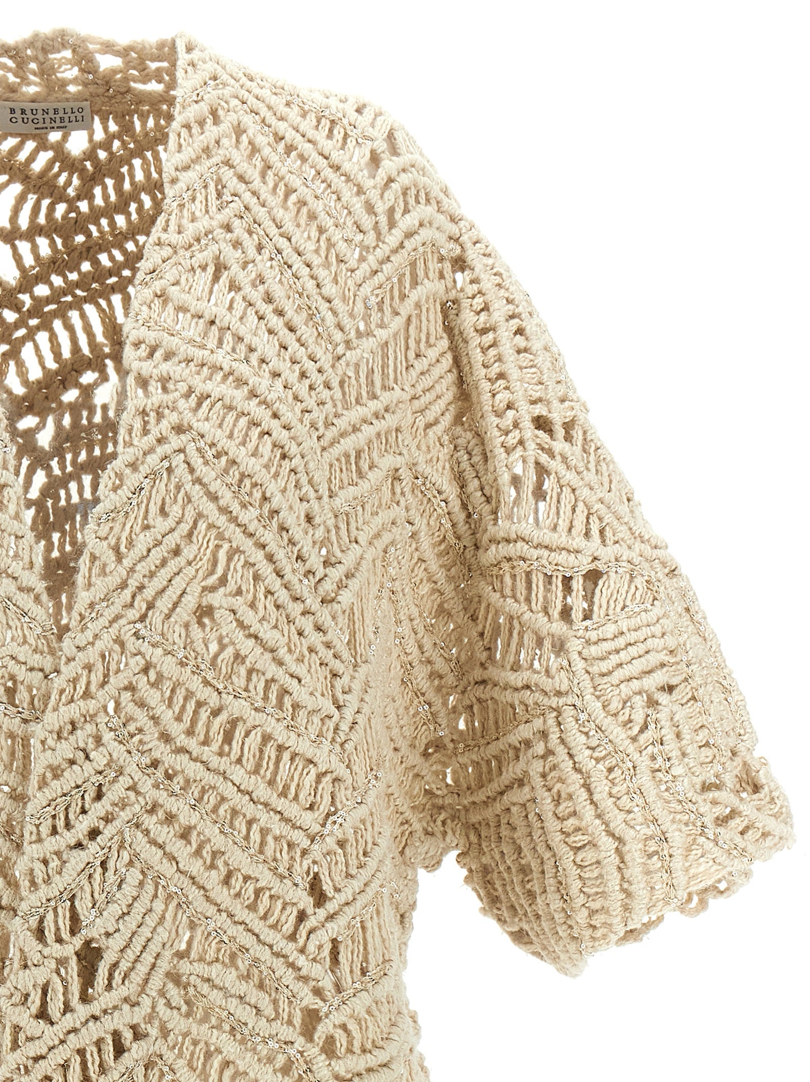 Brunello Cucinelli Beige Seidenstrickjacke