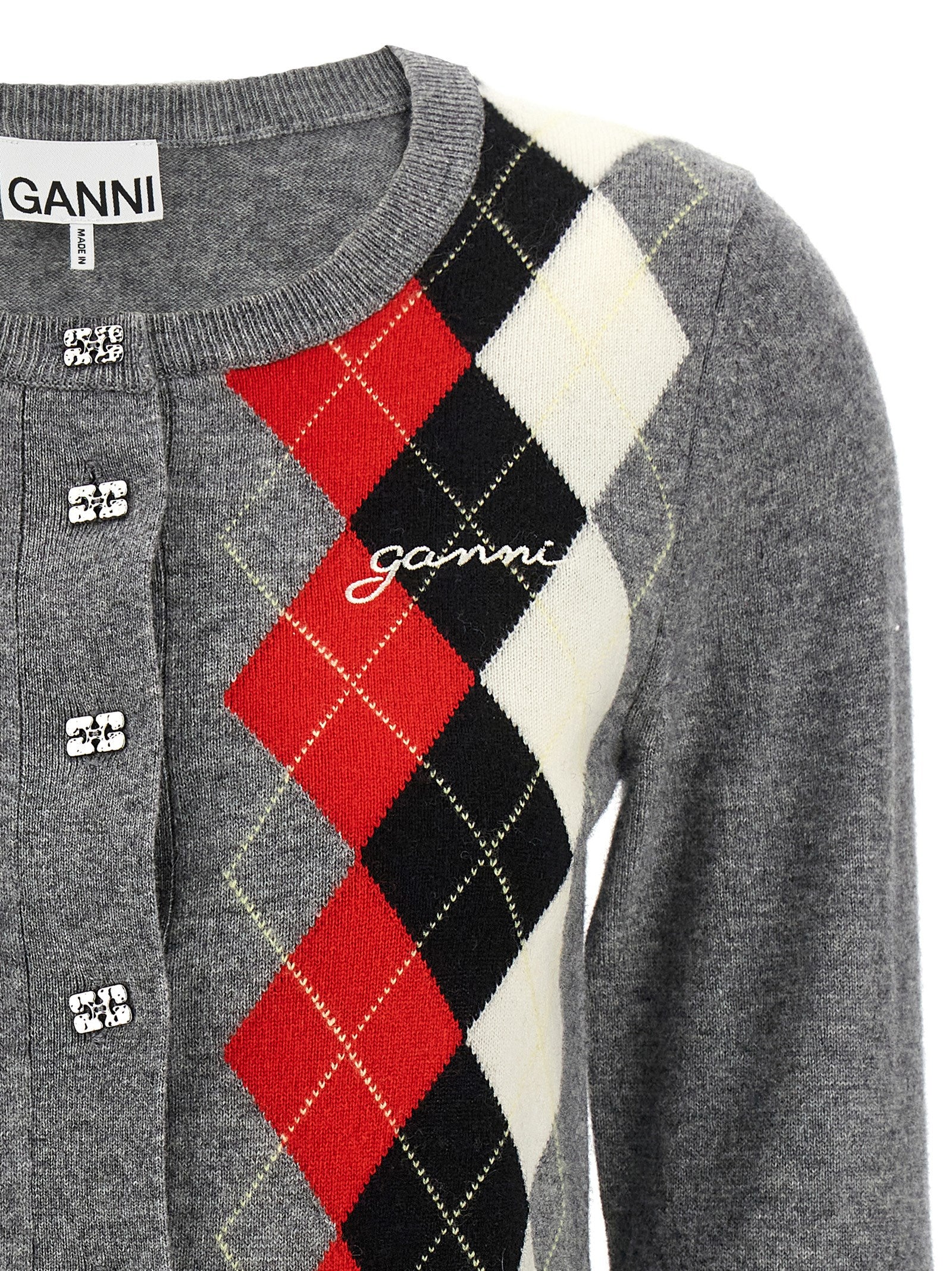 Ganni Grauer Cardigan aus Merinowolle