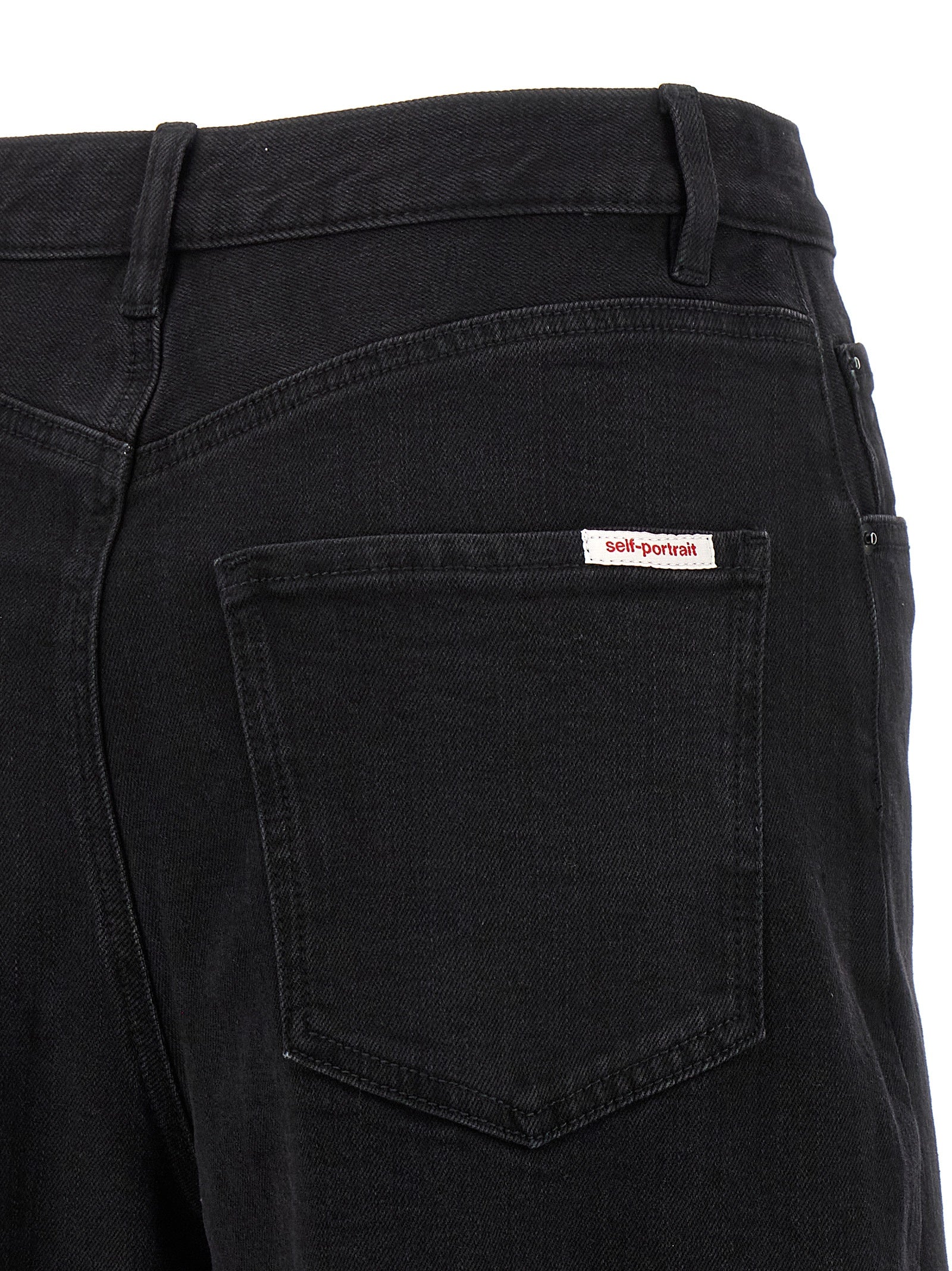 Self-Portrait Schwarze Jeans aus Baumwolle mit geradem Bein