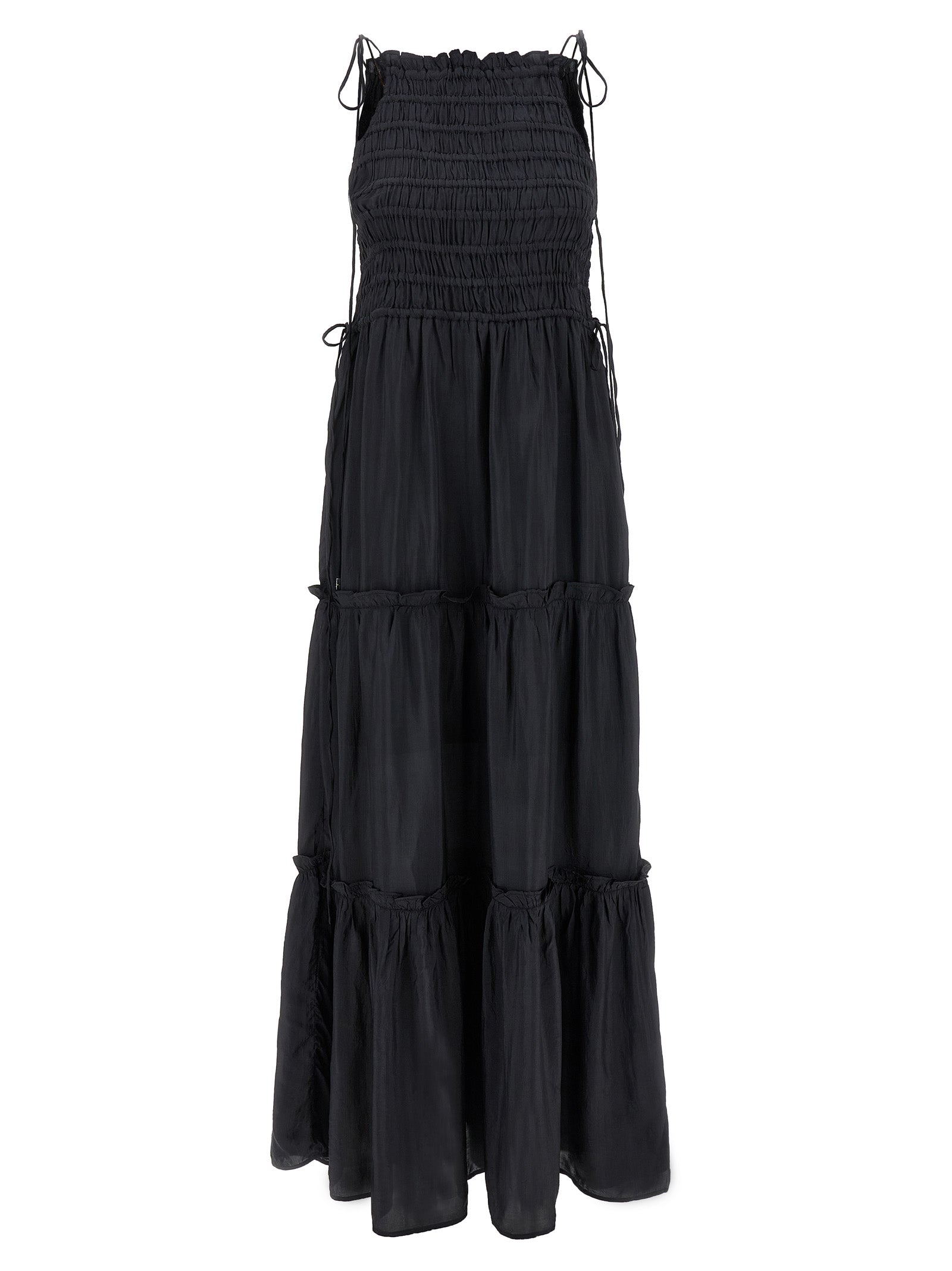 Ganni Graues Viskose-Langarmkleid