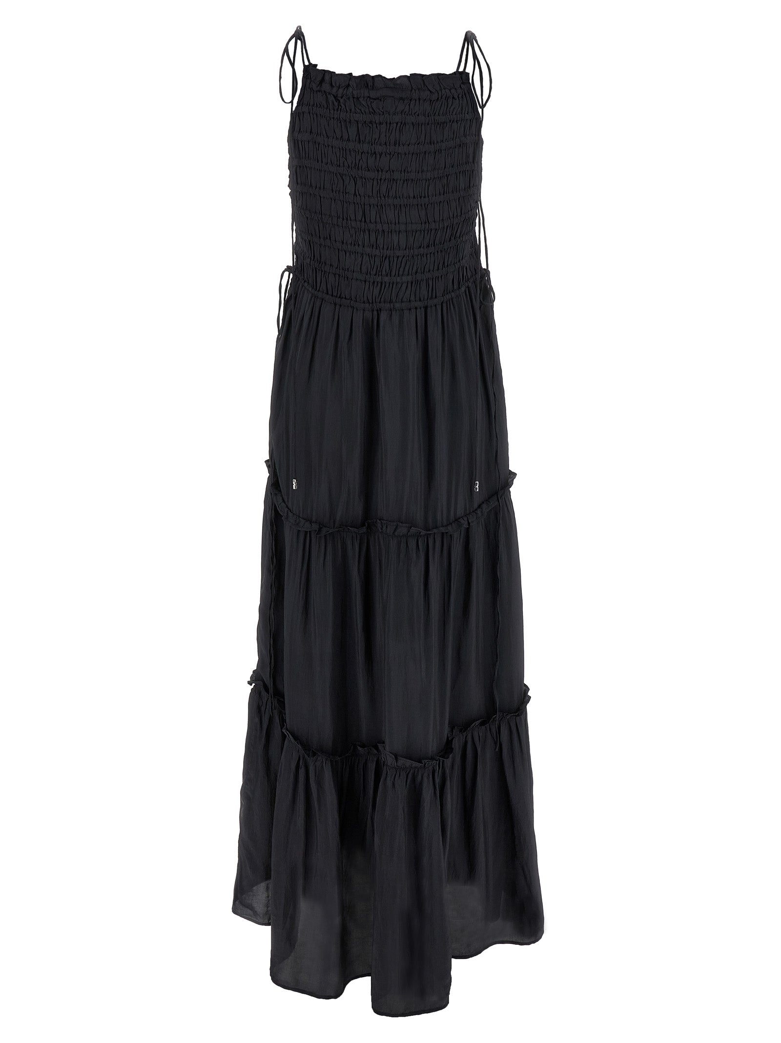 Ganni Graues Viskose-Langarmkleid
