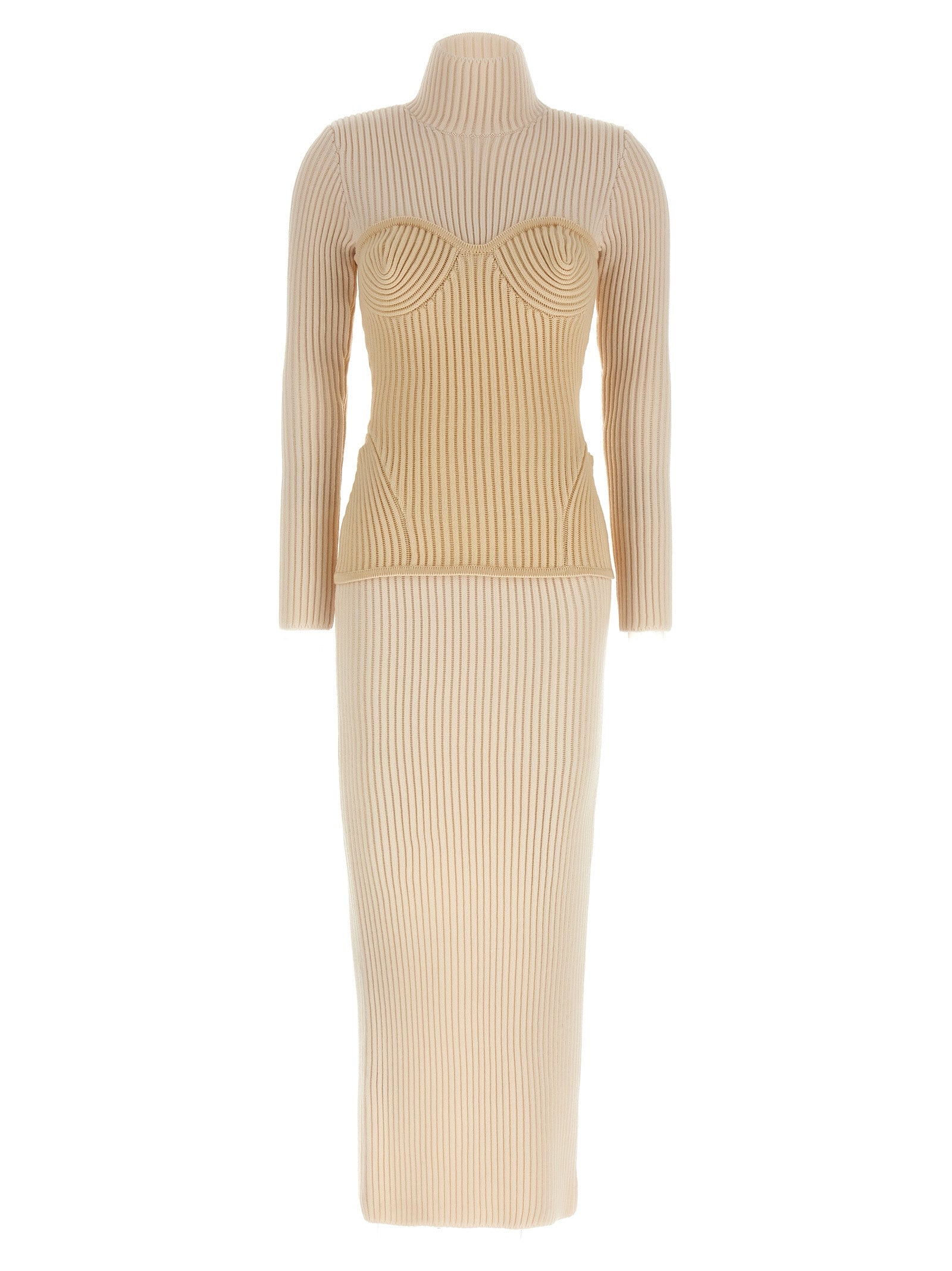 Jean Paul Gaultier Langes Kleid aus beiger Merinowolle