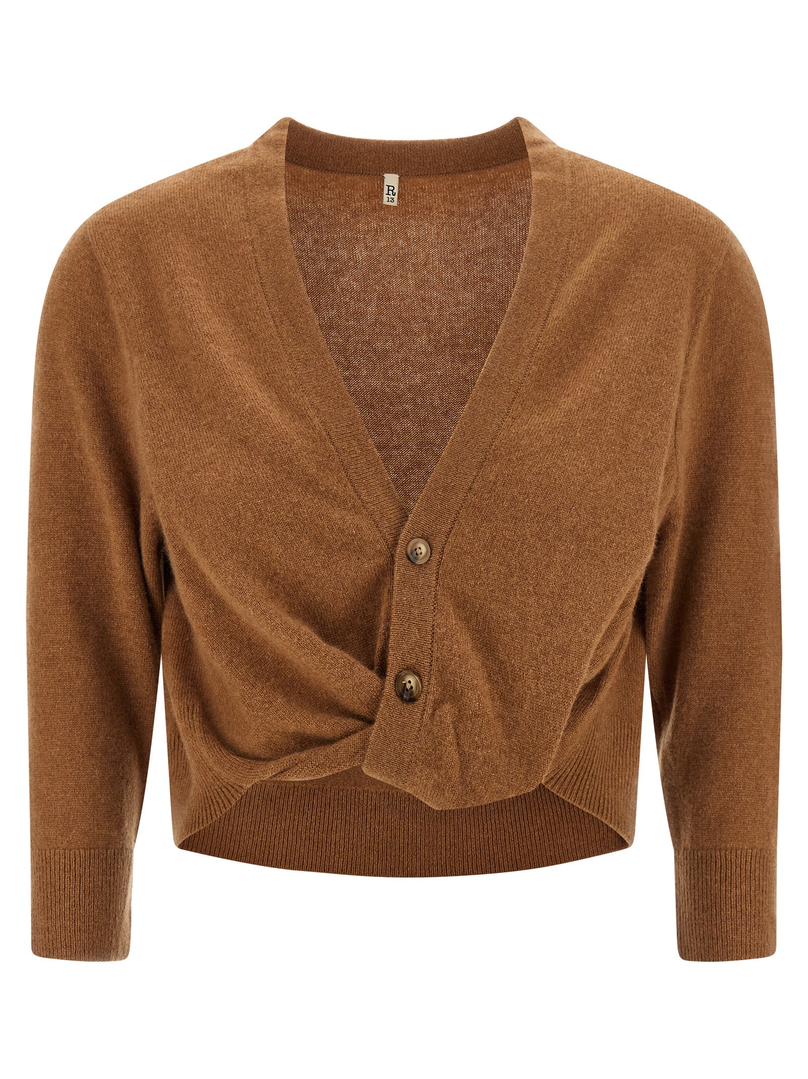 R13 Brauner Kaschmir-Strickjacke
