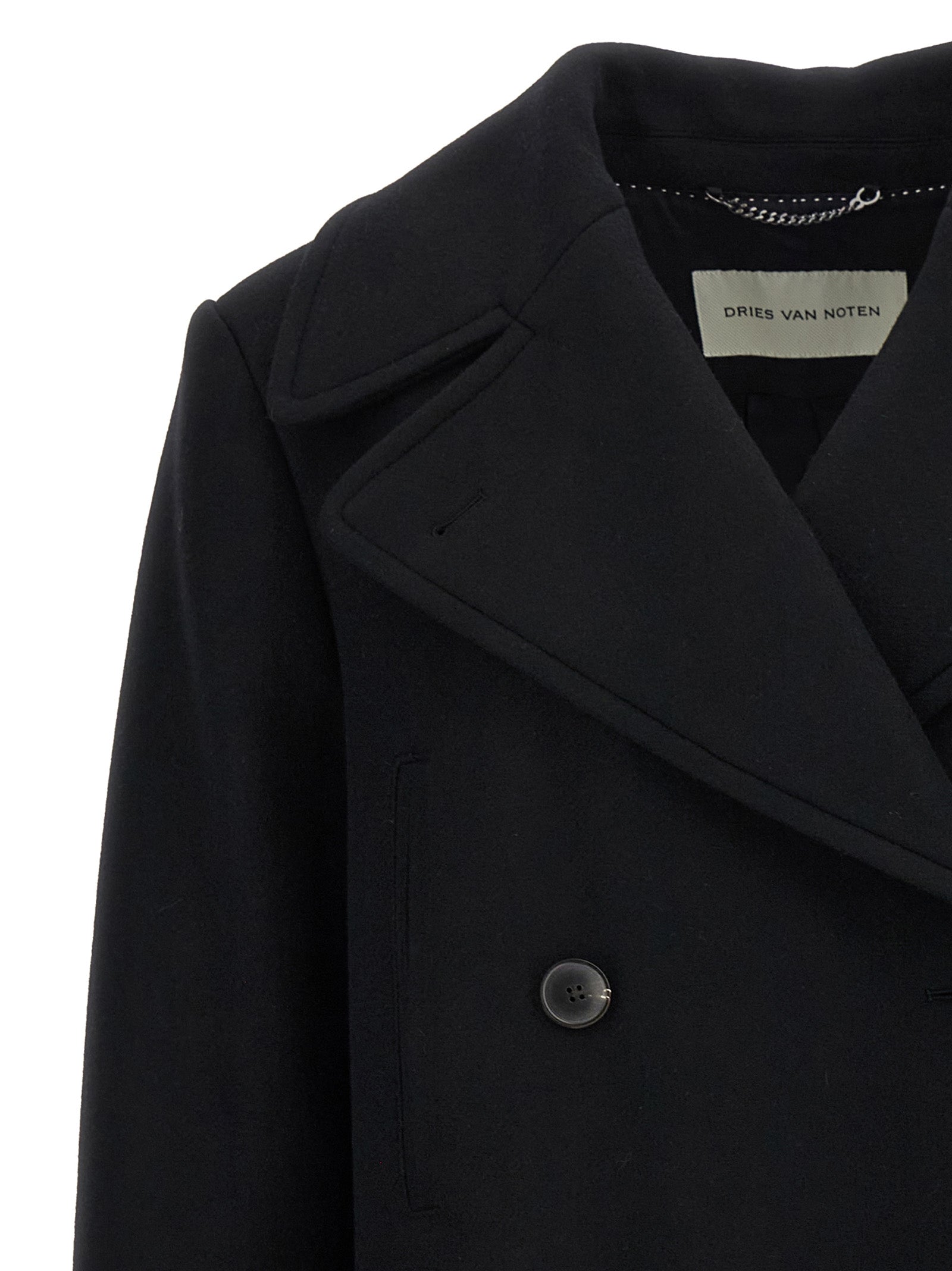 Dries Van Noten Schwarzer Wollmantel