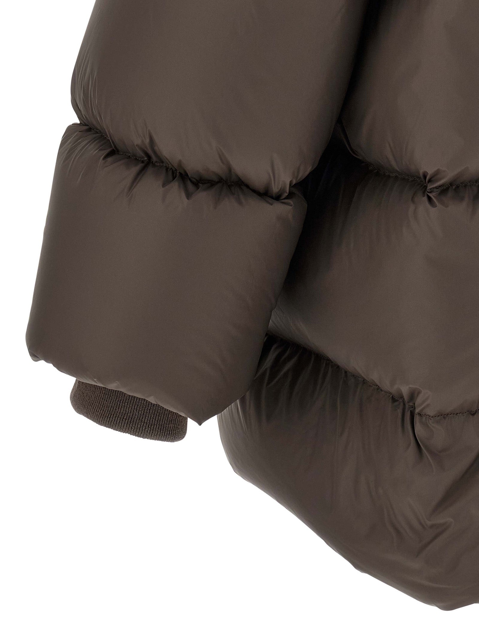 Rick Owens Braune Nylon-Jacke in voller Länge