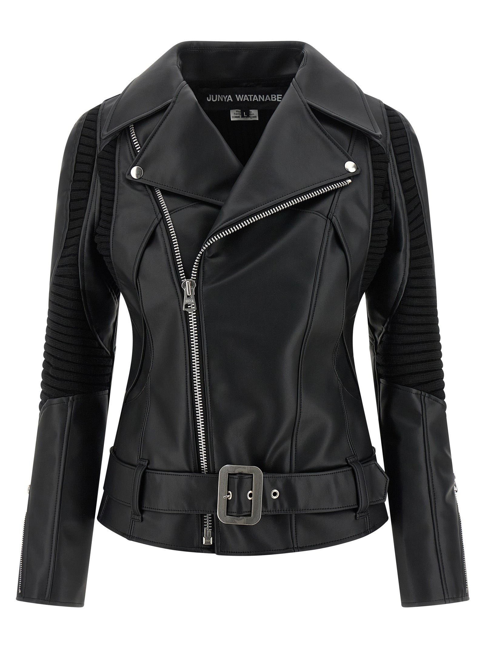 Junya Watanabe Schwarze Kunstleder-Bikerjacke