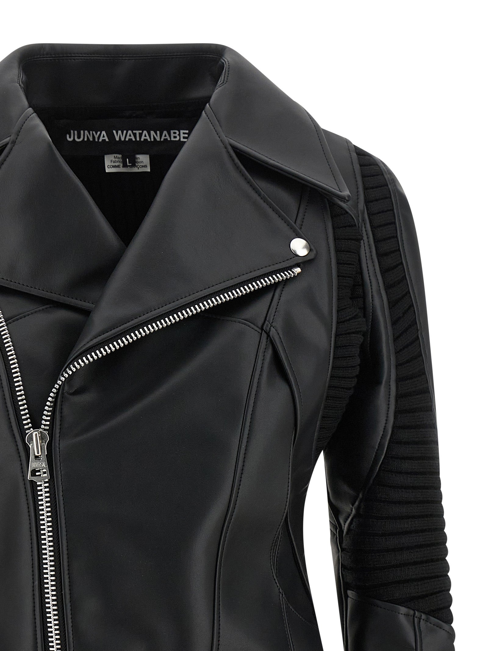Junya Watanabe Schwarze Kunstleder-Bikerjacke
