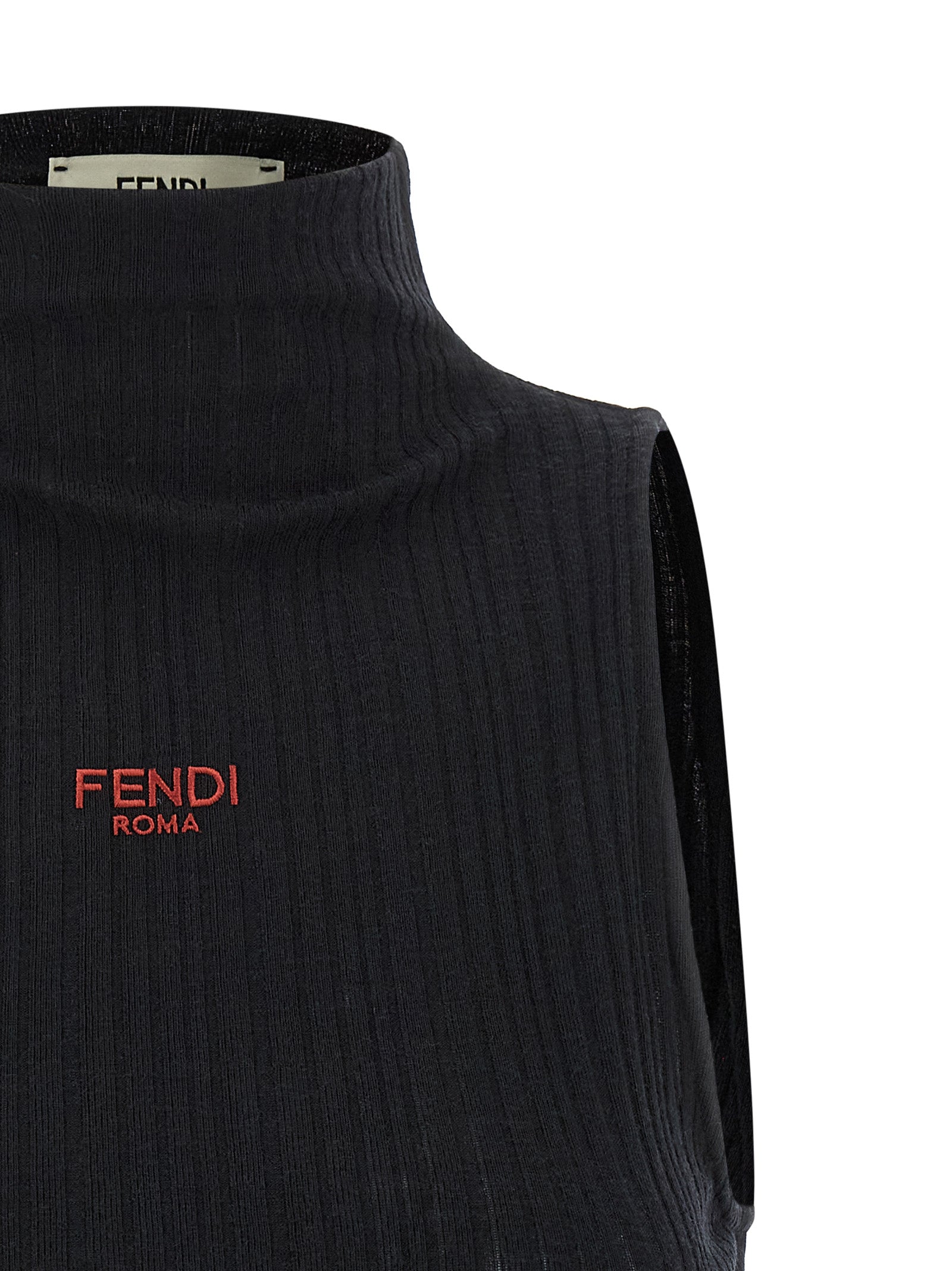 Fendi Ärmelloses schwarzes T-Shirt aus Polyester