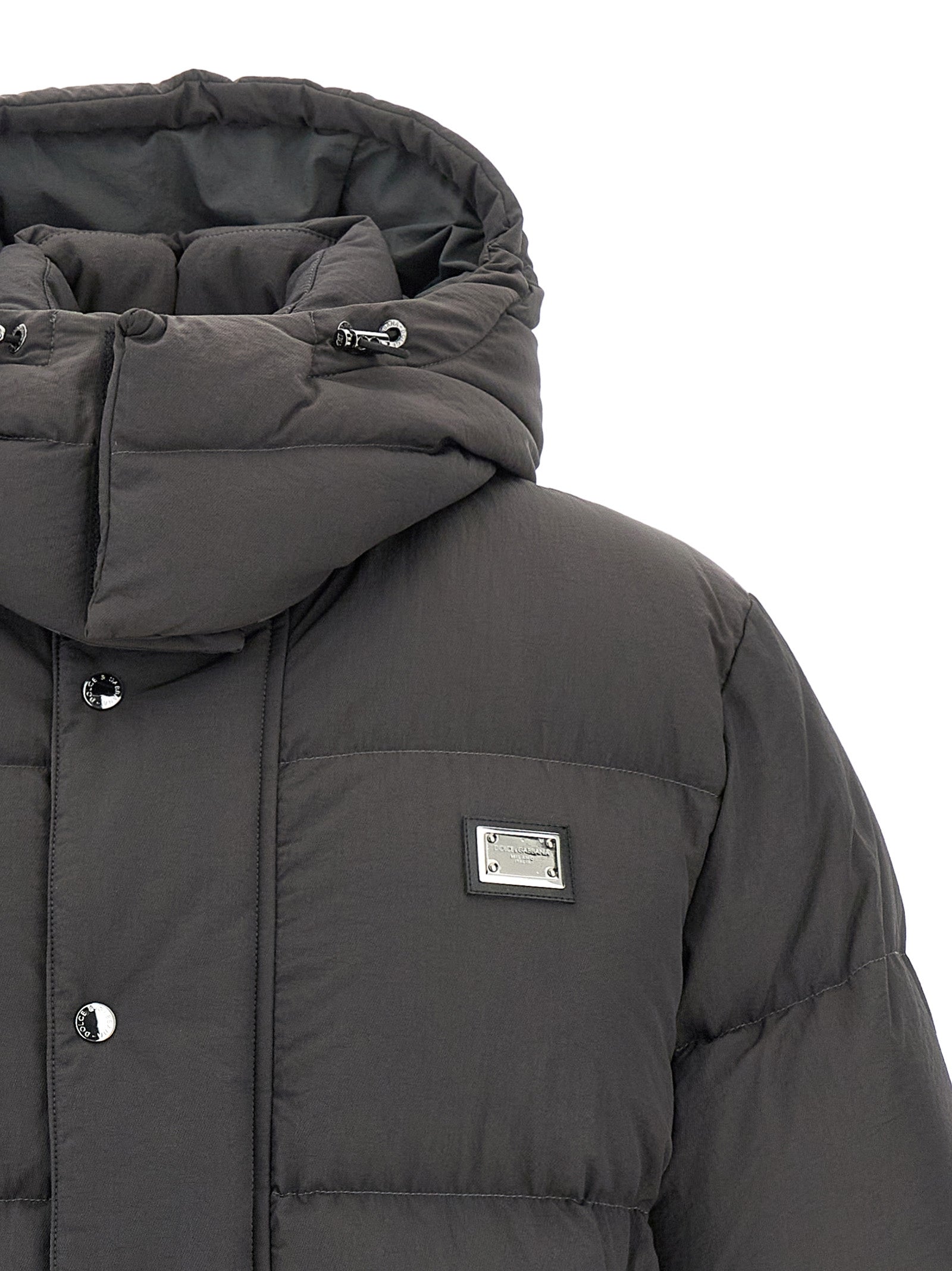 Dolce & Gabbana Graue Polyamid-Jacke in voller Länge