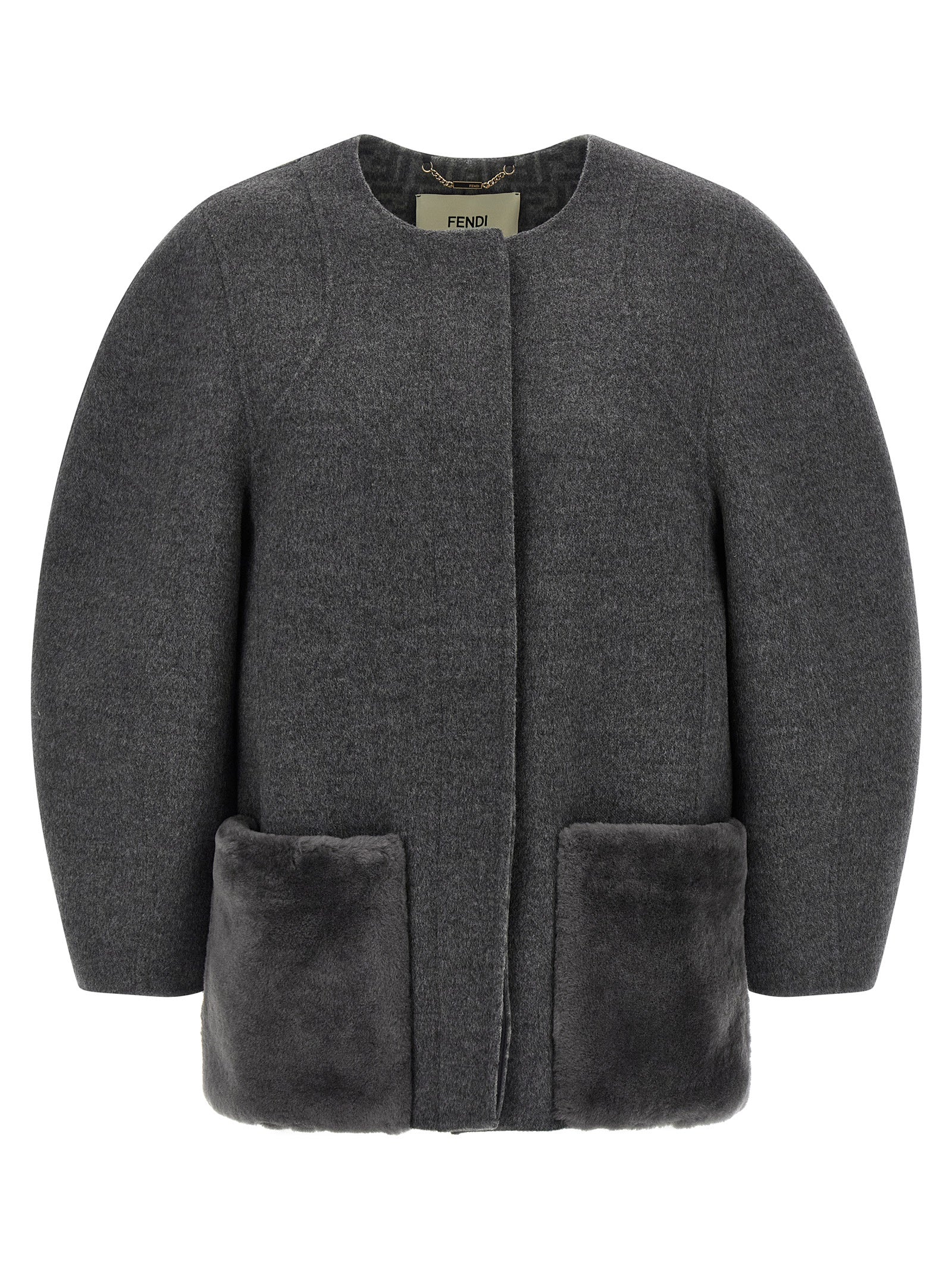 Fendi Grauer Wollmantel aus reiner Schurwolle