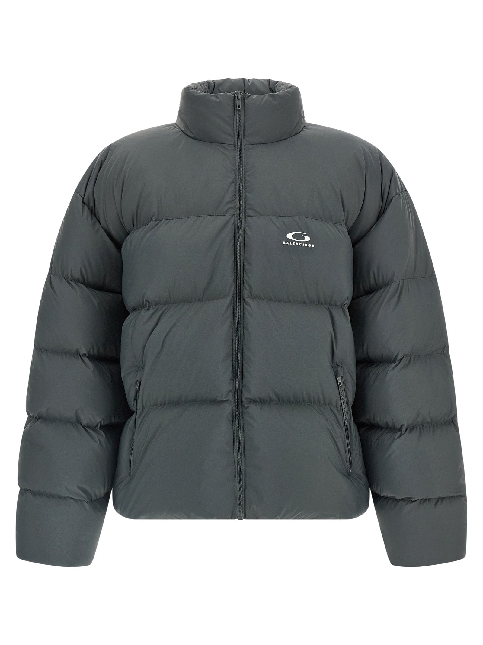 Balenciaga Graue Polyamid-Jacke in voller Länge