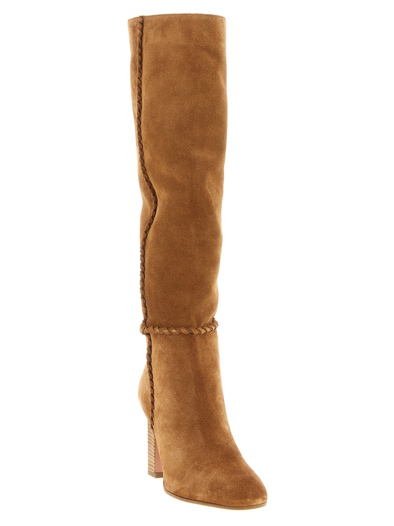 Aquazzura Beige Kalbsleder Overknee-Stiefel