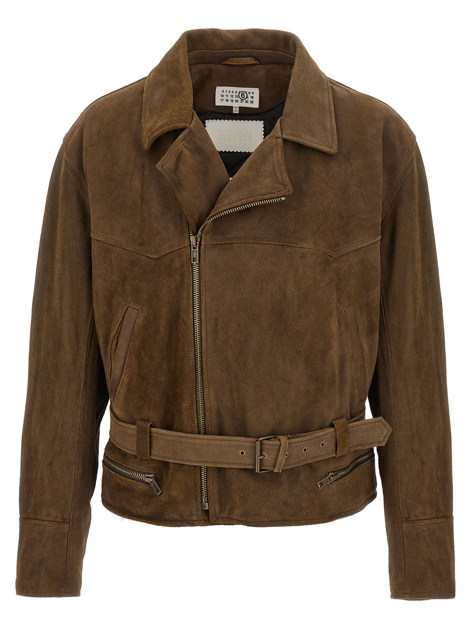 MM6 Maison Margiela Braune Kalbslederjacke