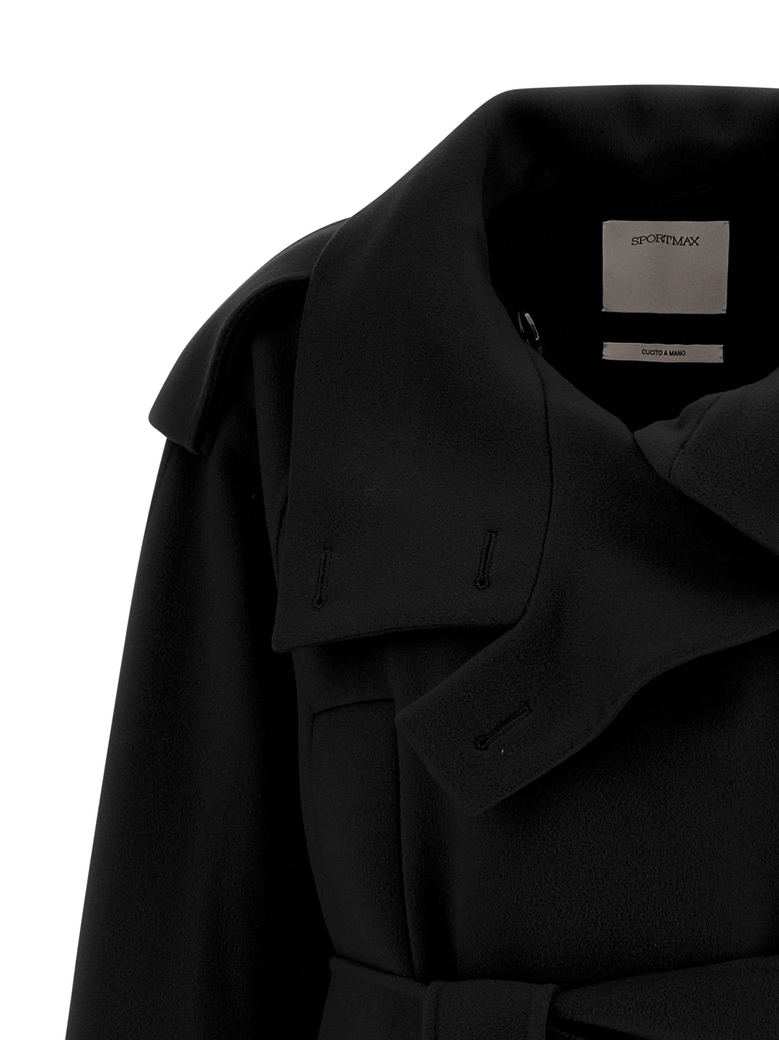Sportmax Schwarzer Wollmantel aus reiner Schurwolle