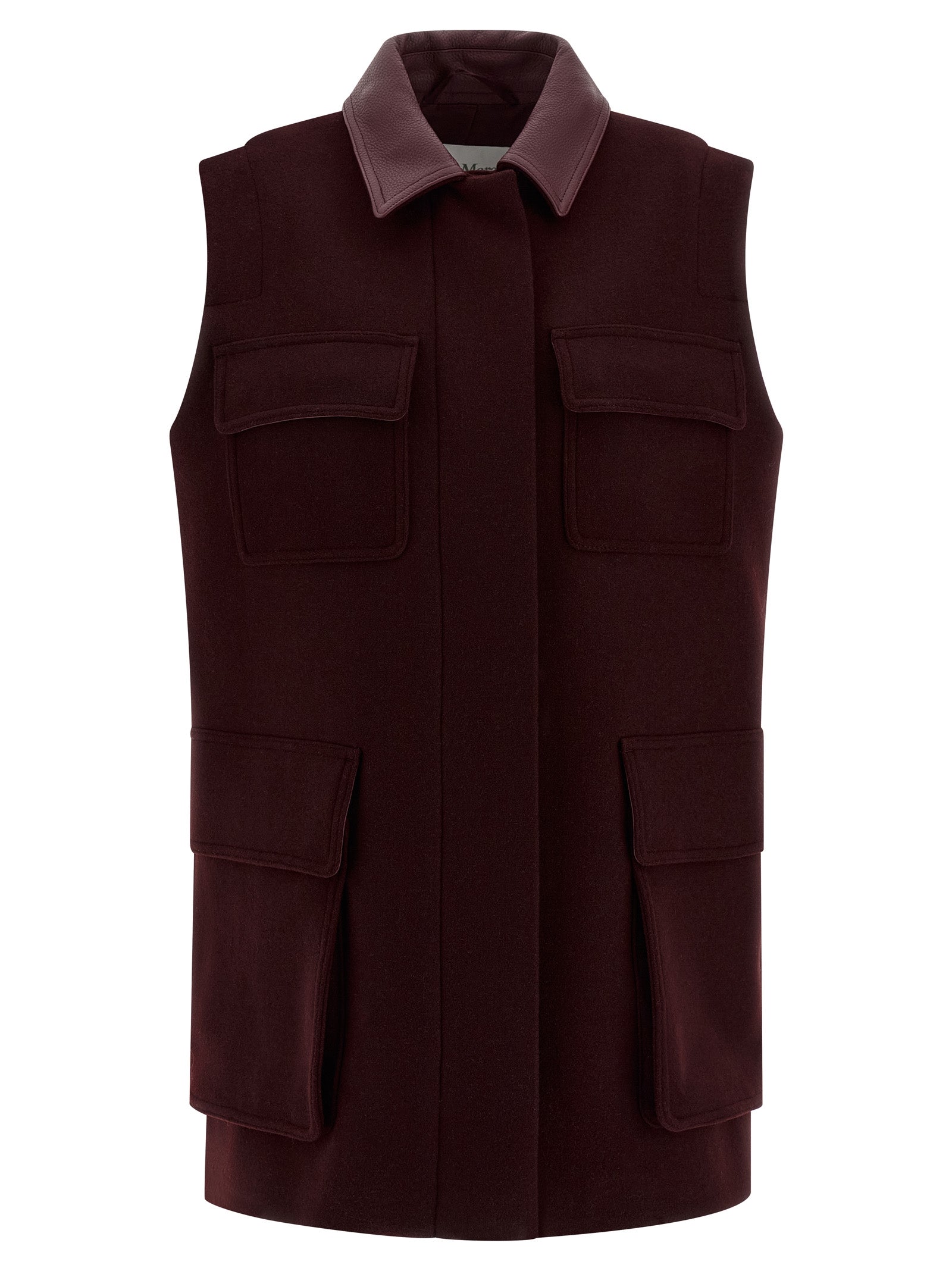 Max Mara Ärmellose Jacke aus bordeauxroter Schurwolle