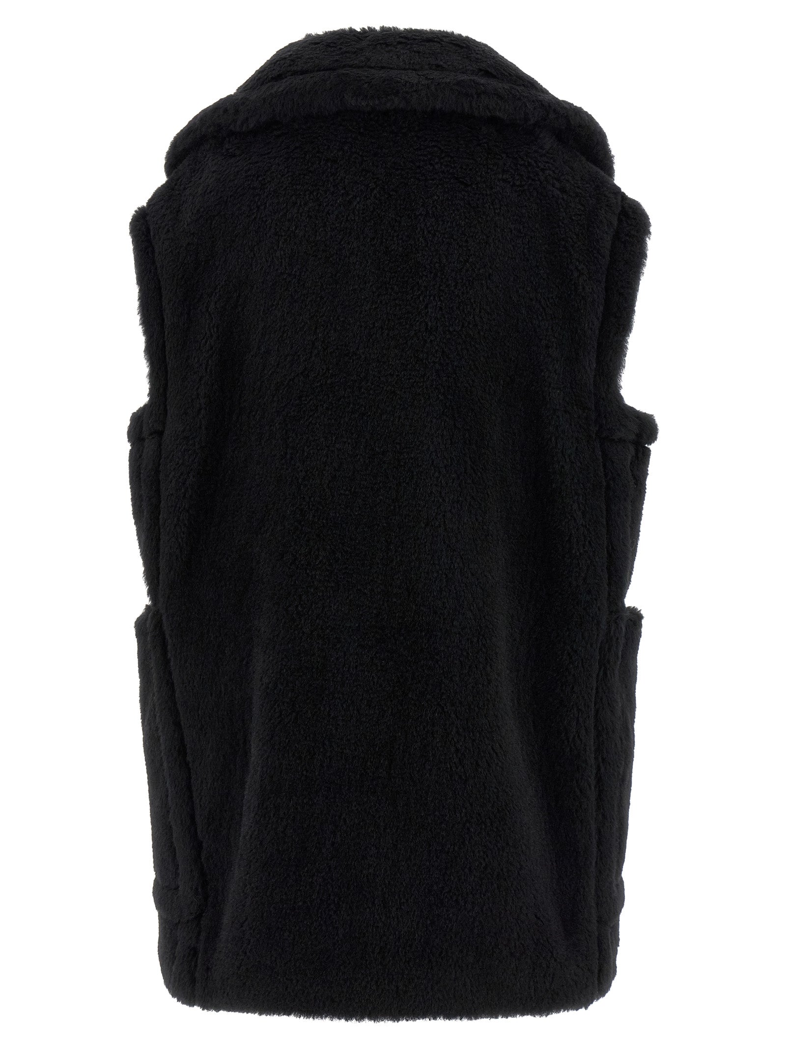 Max Mara Ärmellose Jacke aus schwarzem Alpaka und Leder