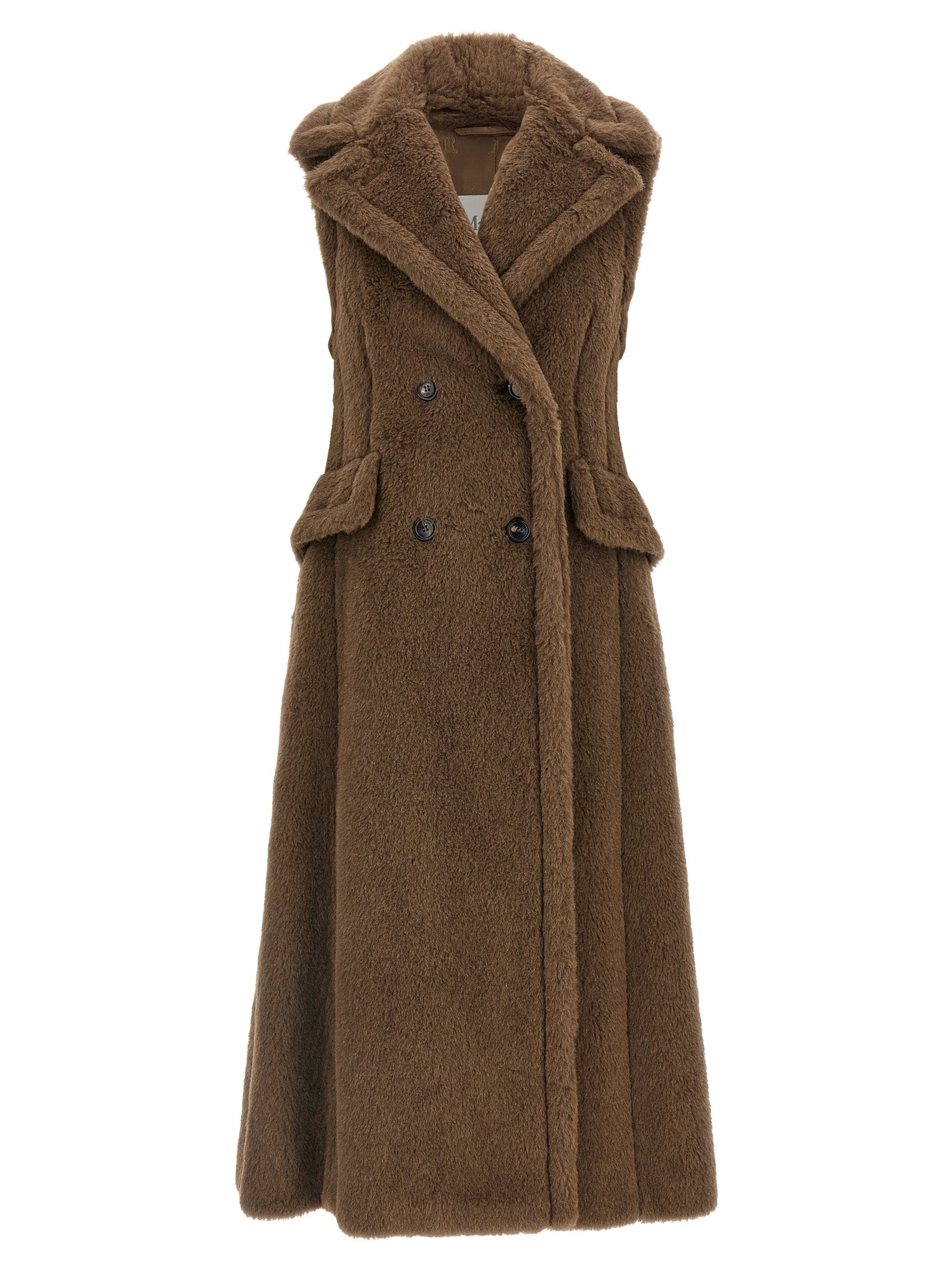 Max Mara Brauner Mantel aus Alpaka und Leder