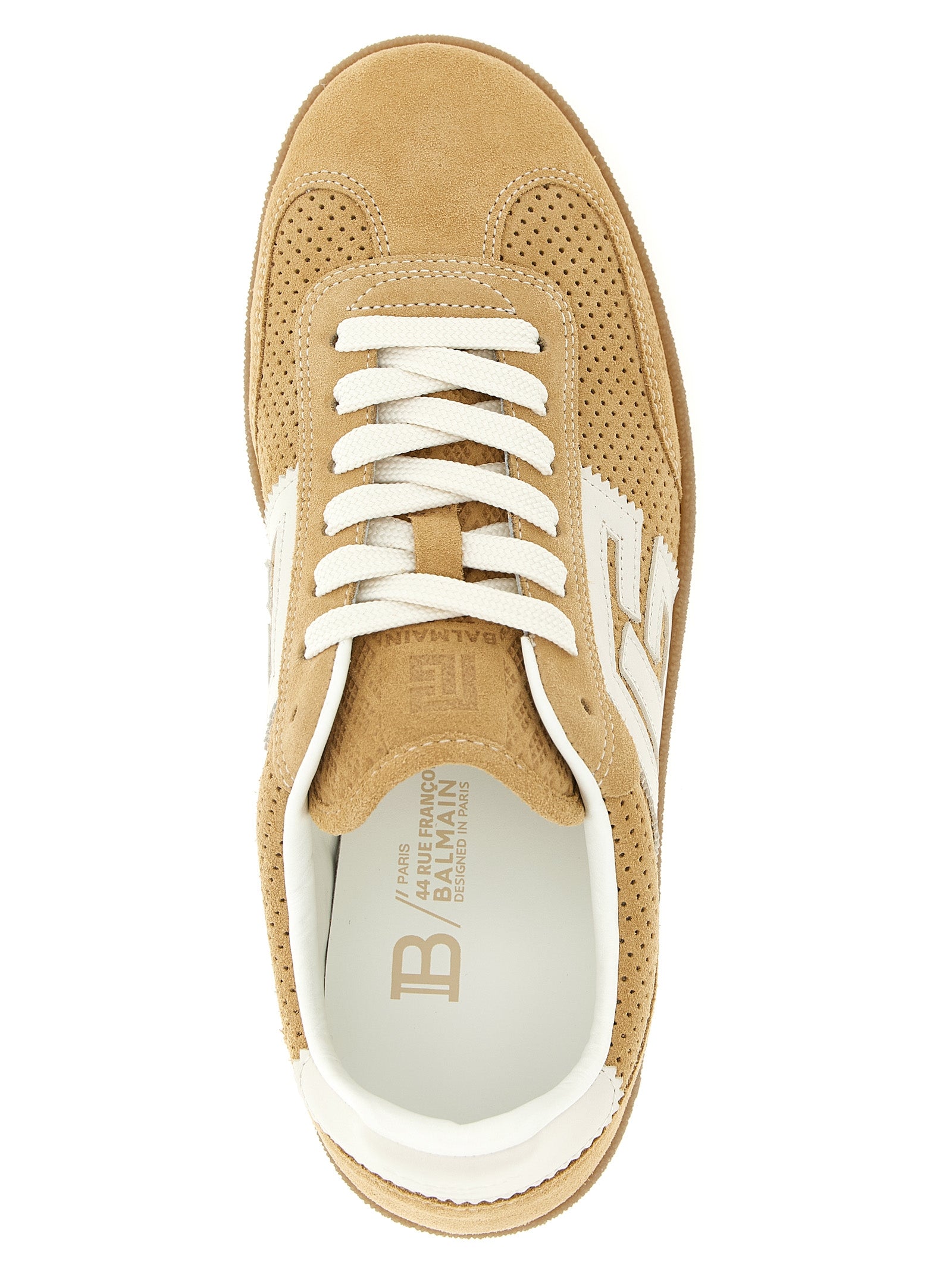 Balmain Beige Kalbsleder Low-Top-Sneaker