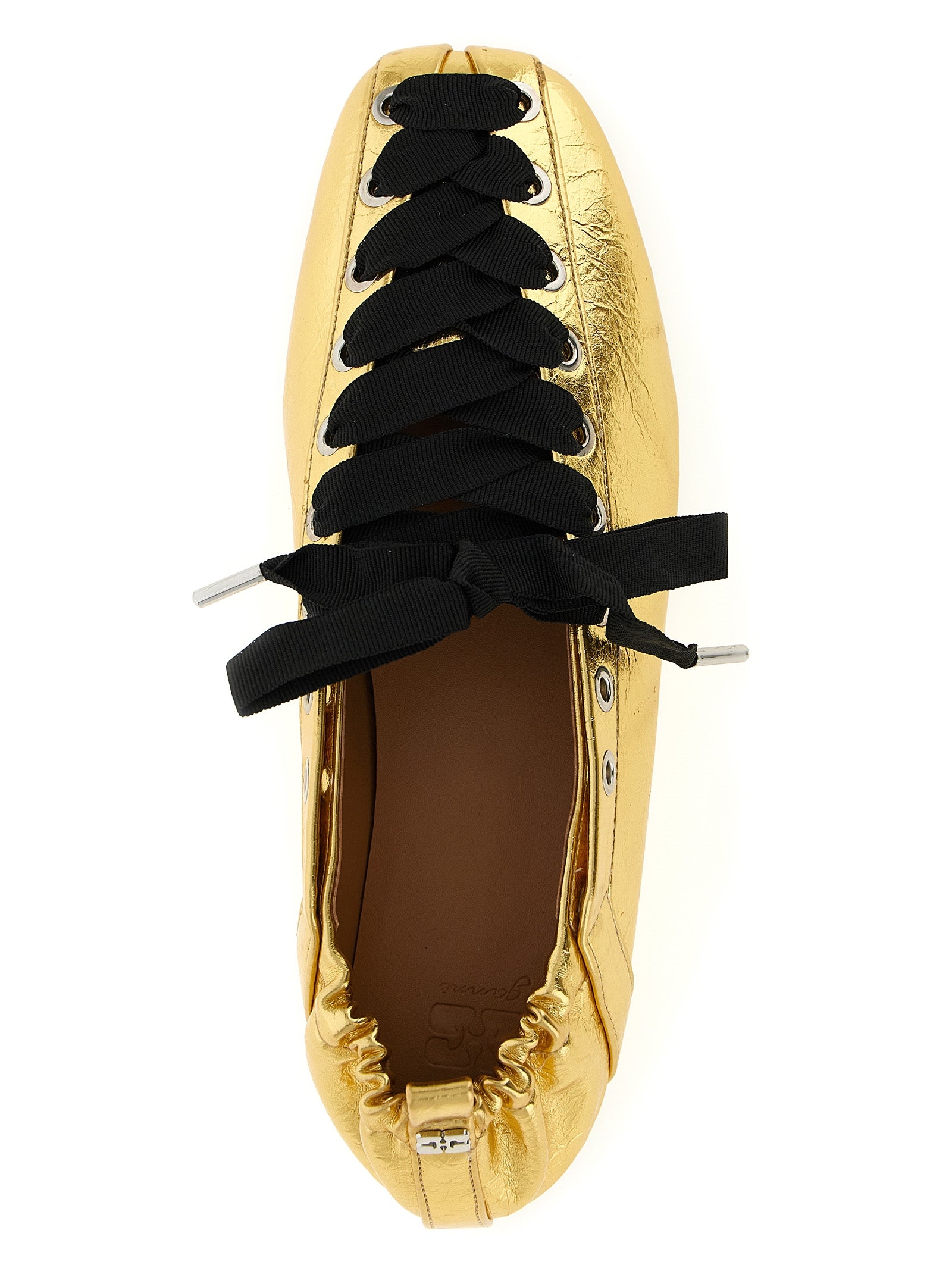 Ganni Goldfarbene Ballerinas aus Polyethylen