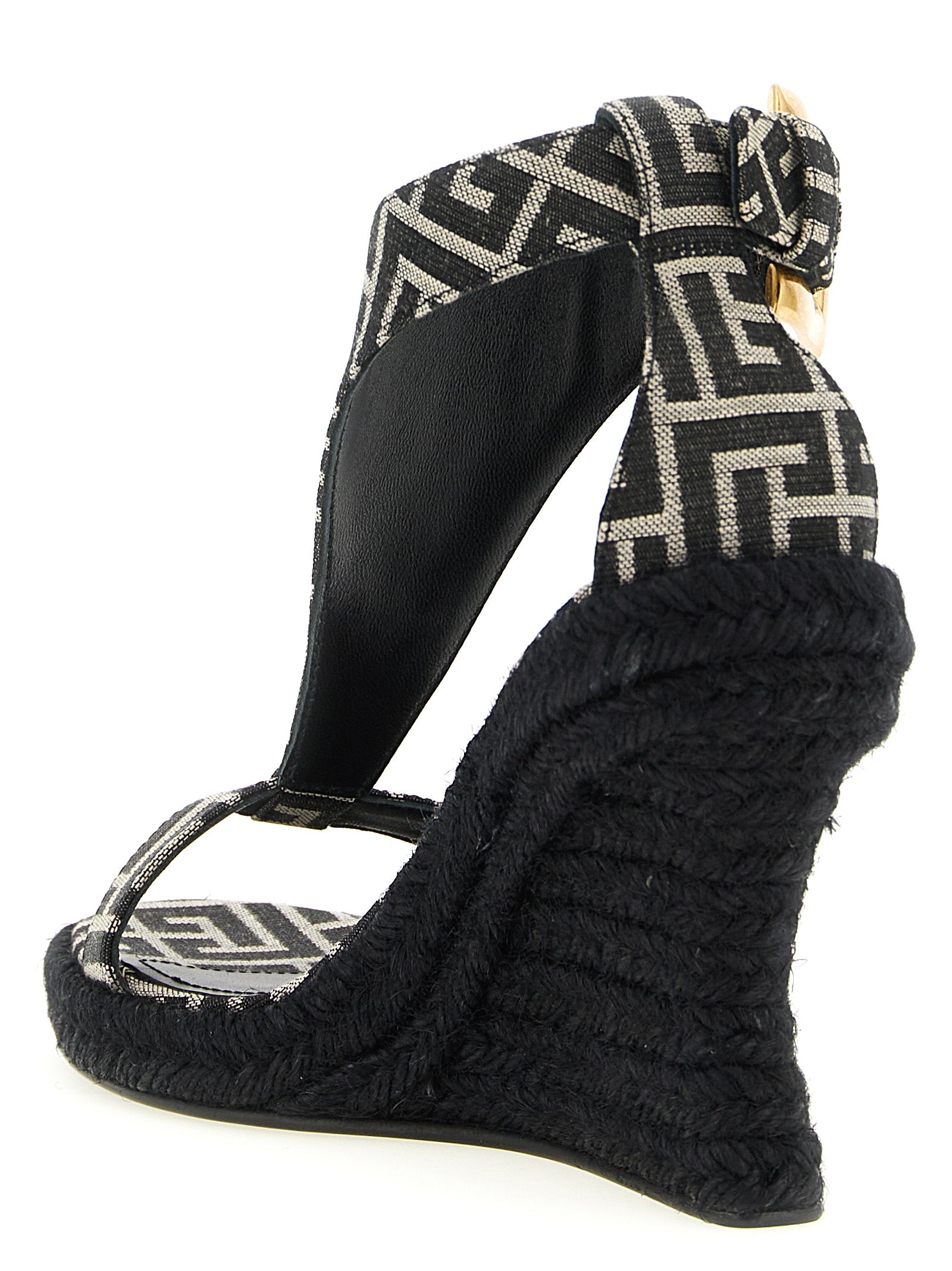 Balmain Schwarze Keilsandalen aus Polyester