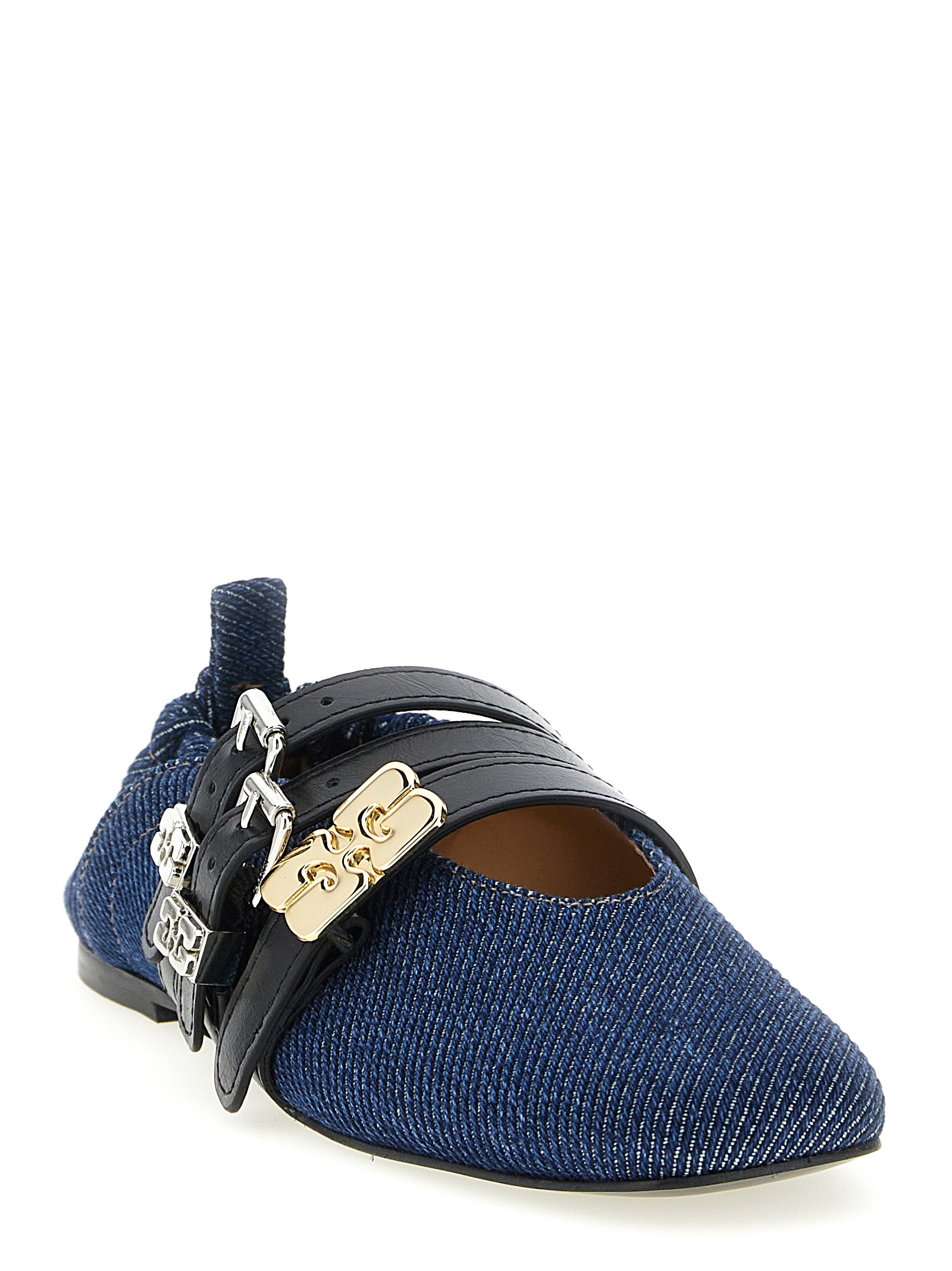 Ganni Blaue Ballerinas aus Bio-Baumwolle