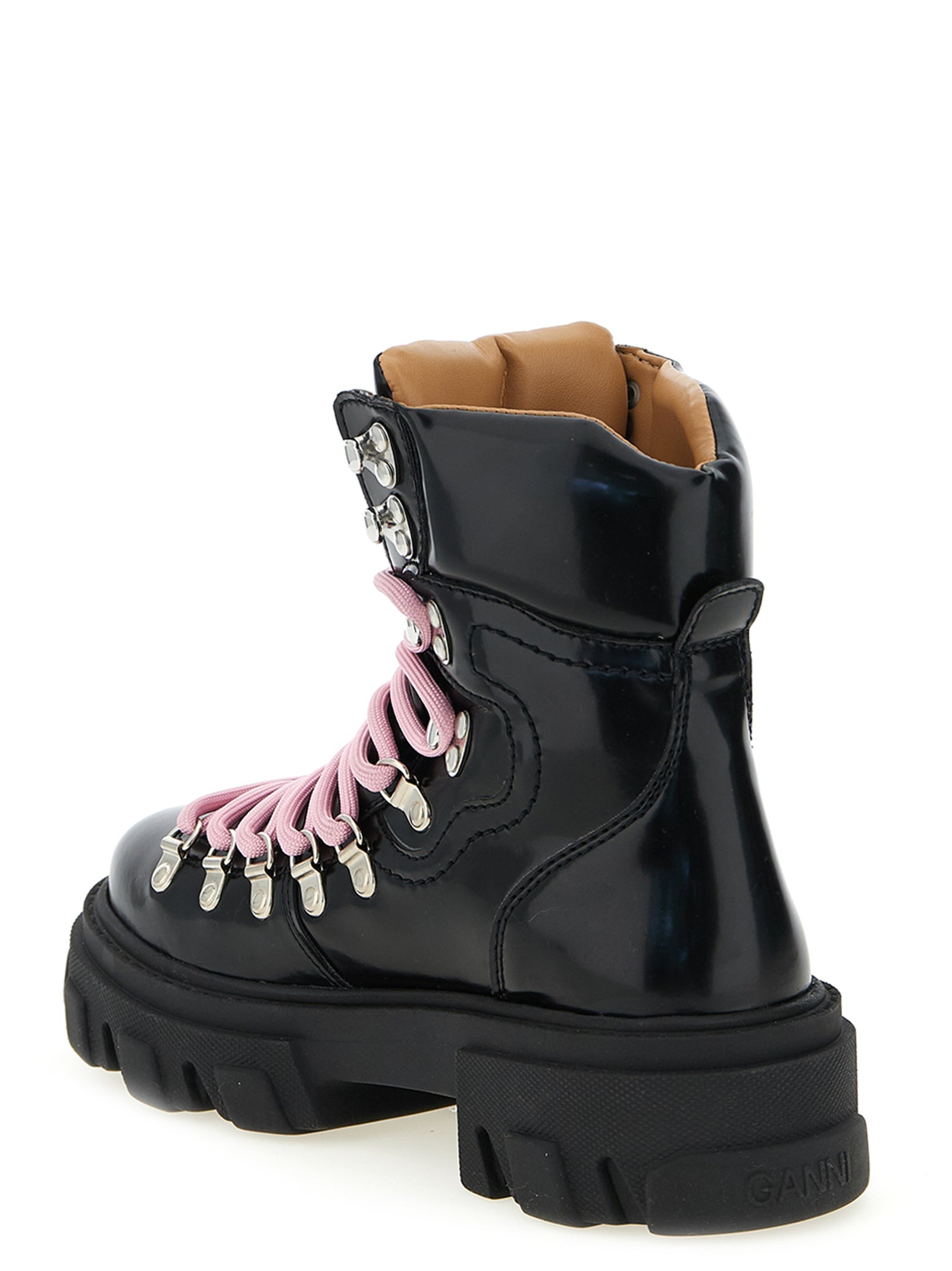 Ganni Schwarze Schnürstiefel aus Polyester