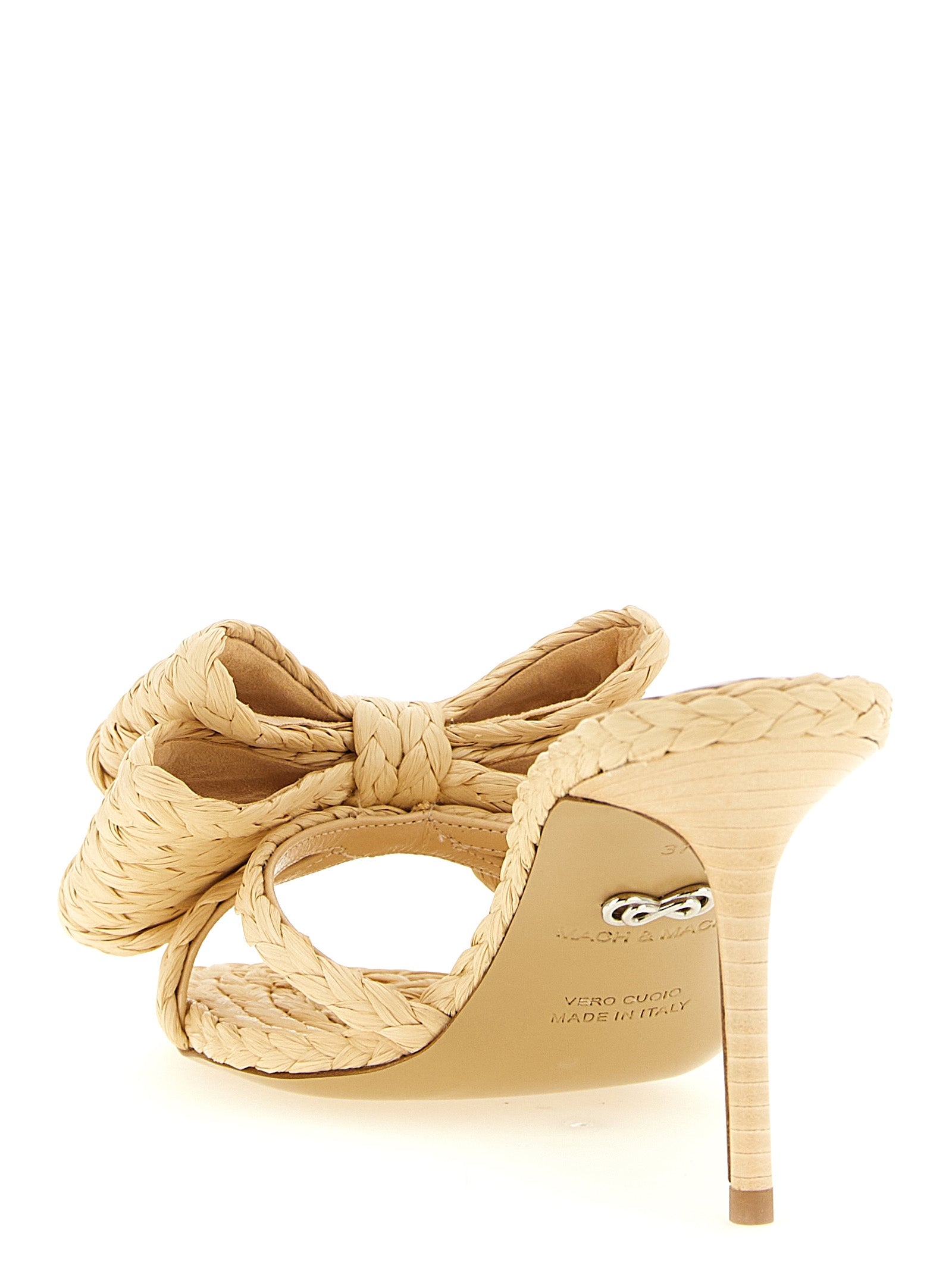 MACH & MACH Beige Raffia Stiletto-Sandalen