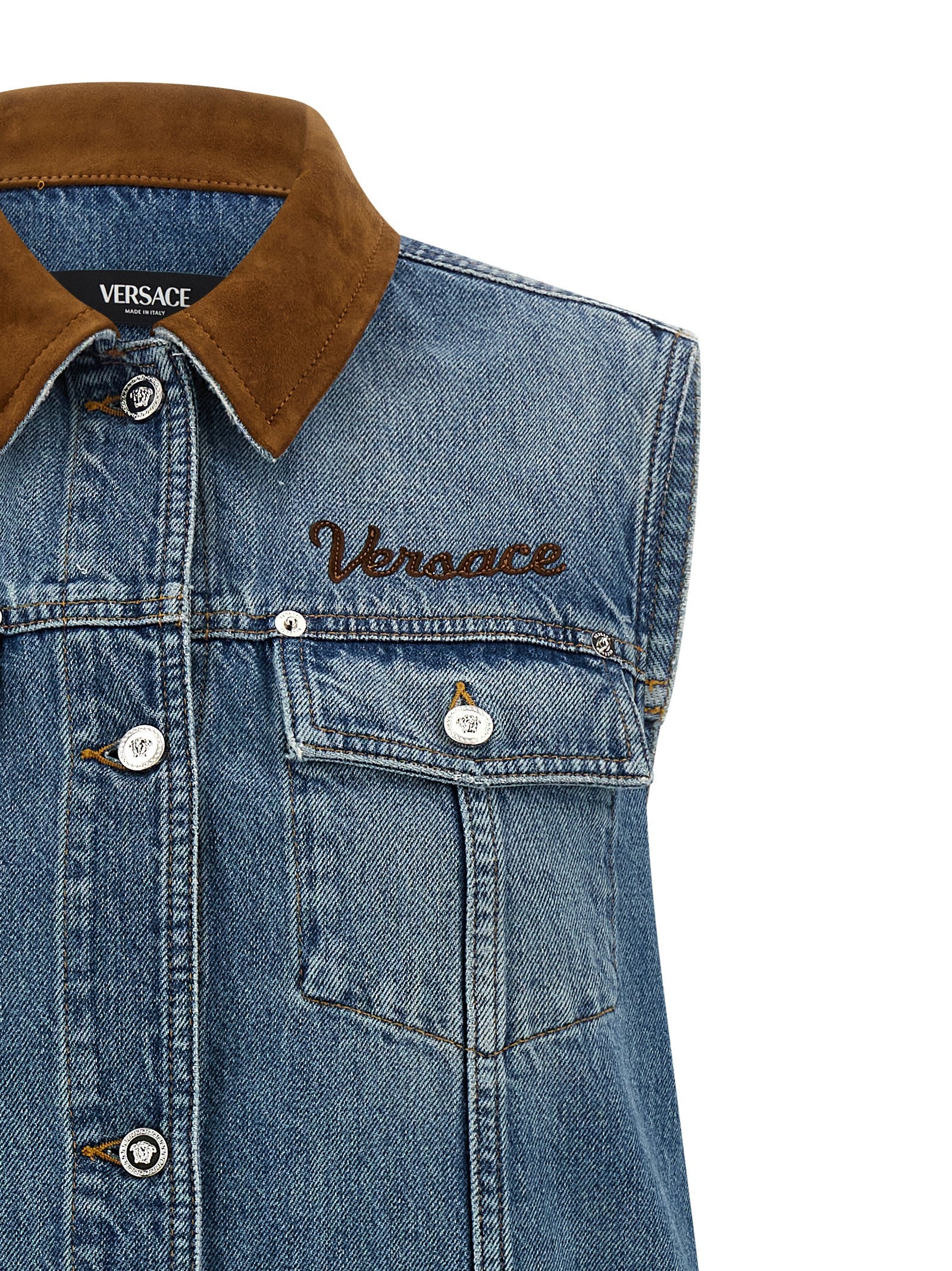 Versace Kurzes blaues Baumwollkleid